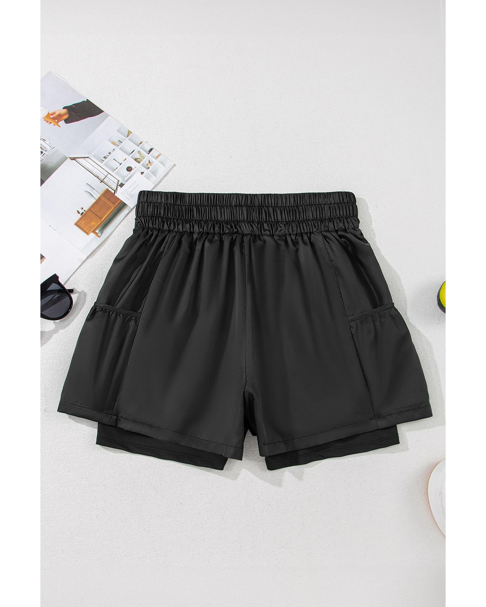 Black Elastic High Waist Pocketed Casual Shorts - M 5