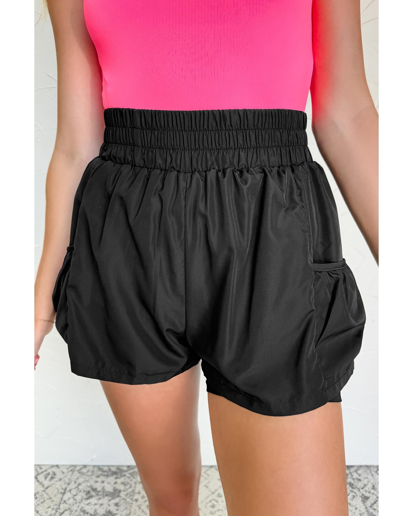 Black Elastic High Waist Pocketed Casual Shorts - XL