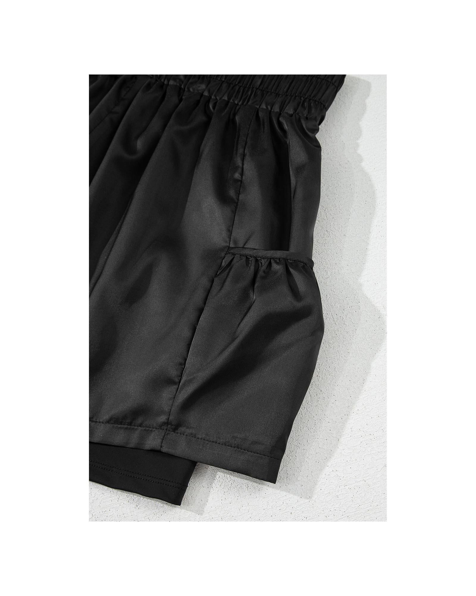 Black Elastic High Waist Pocketed Casual Shorts - XL 7