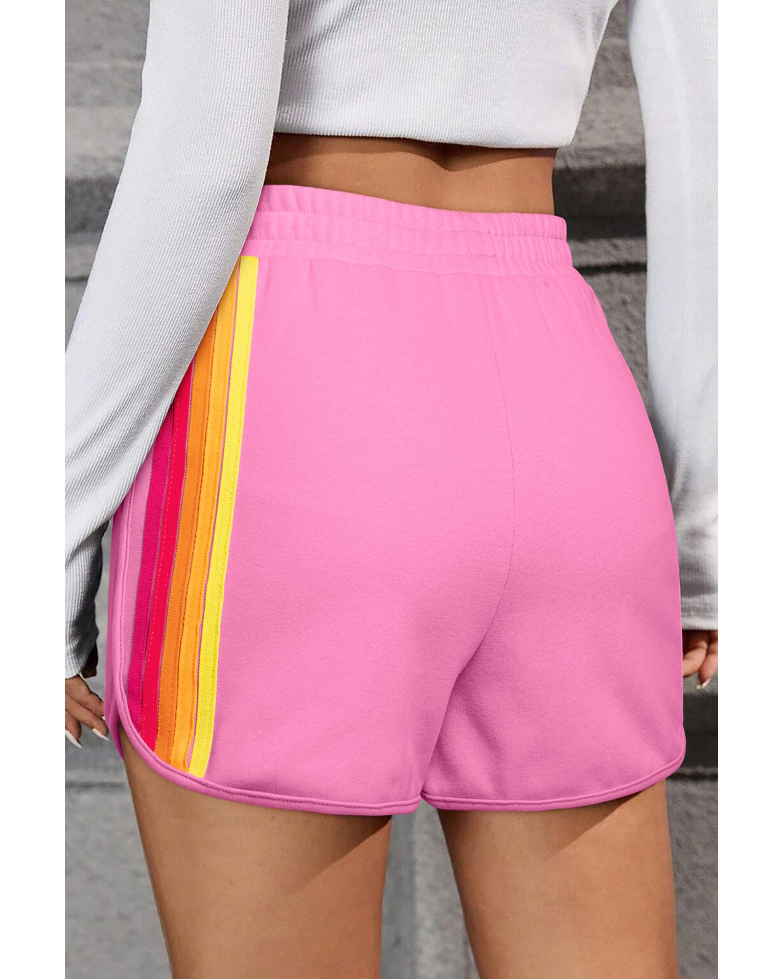 Bonbon Color Block Stripes Elastic High Waist Active Shorts - L