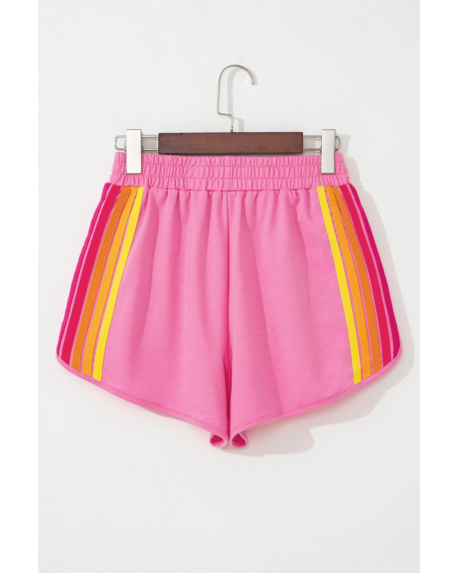 Bonbon Color Block Stripes Elastic High Waist Active Shorts - L 4