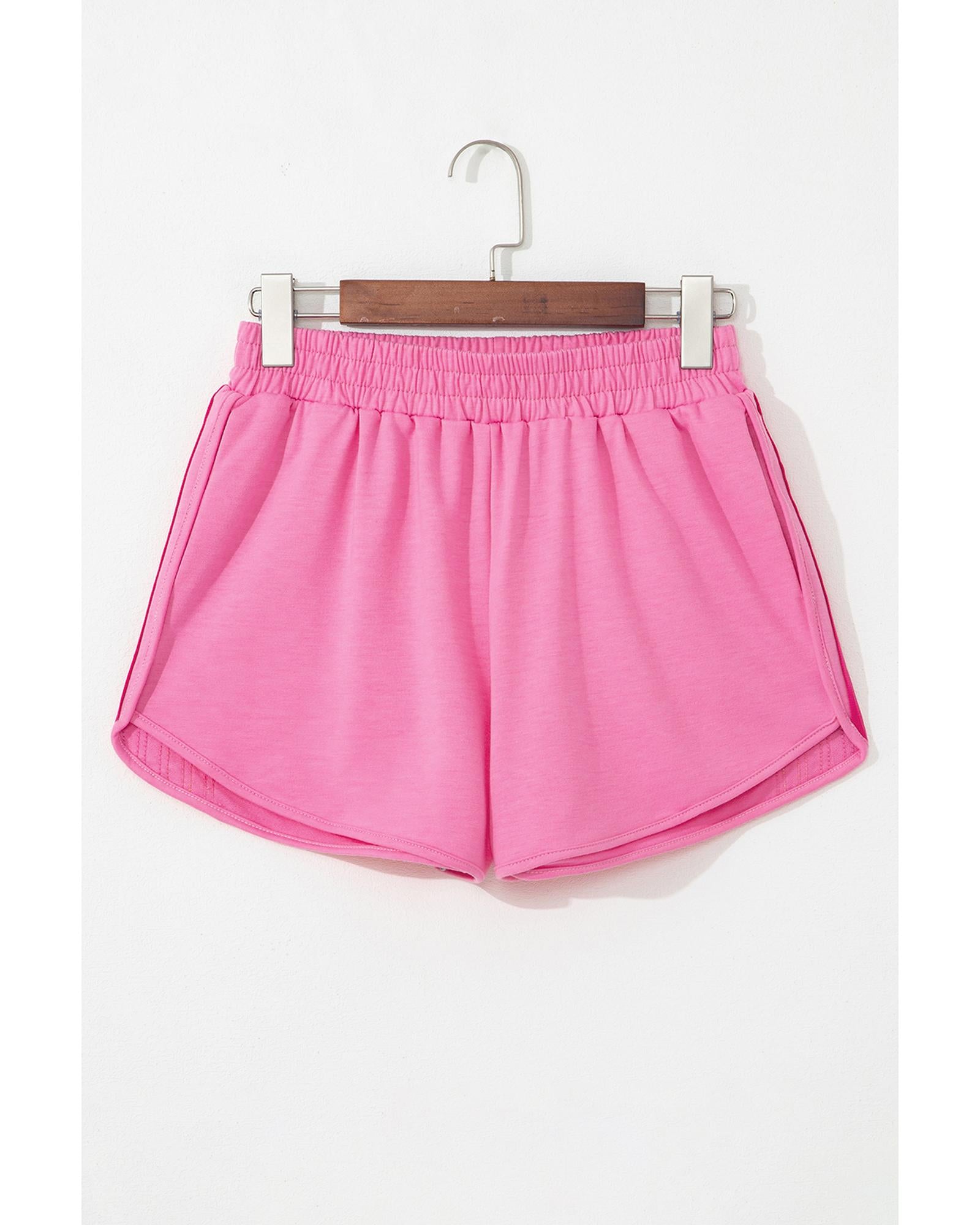 Bonbon Color Block Stripes Elastic High Waist Active Shorts - XL