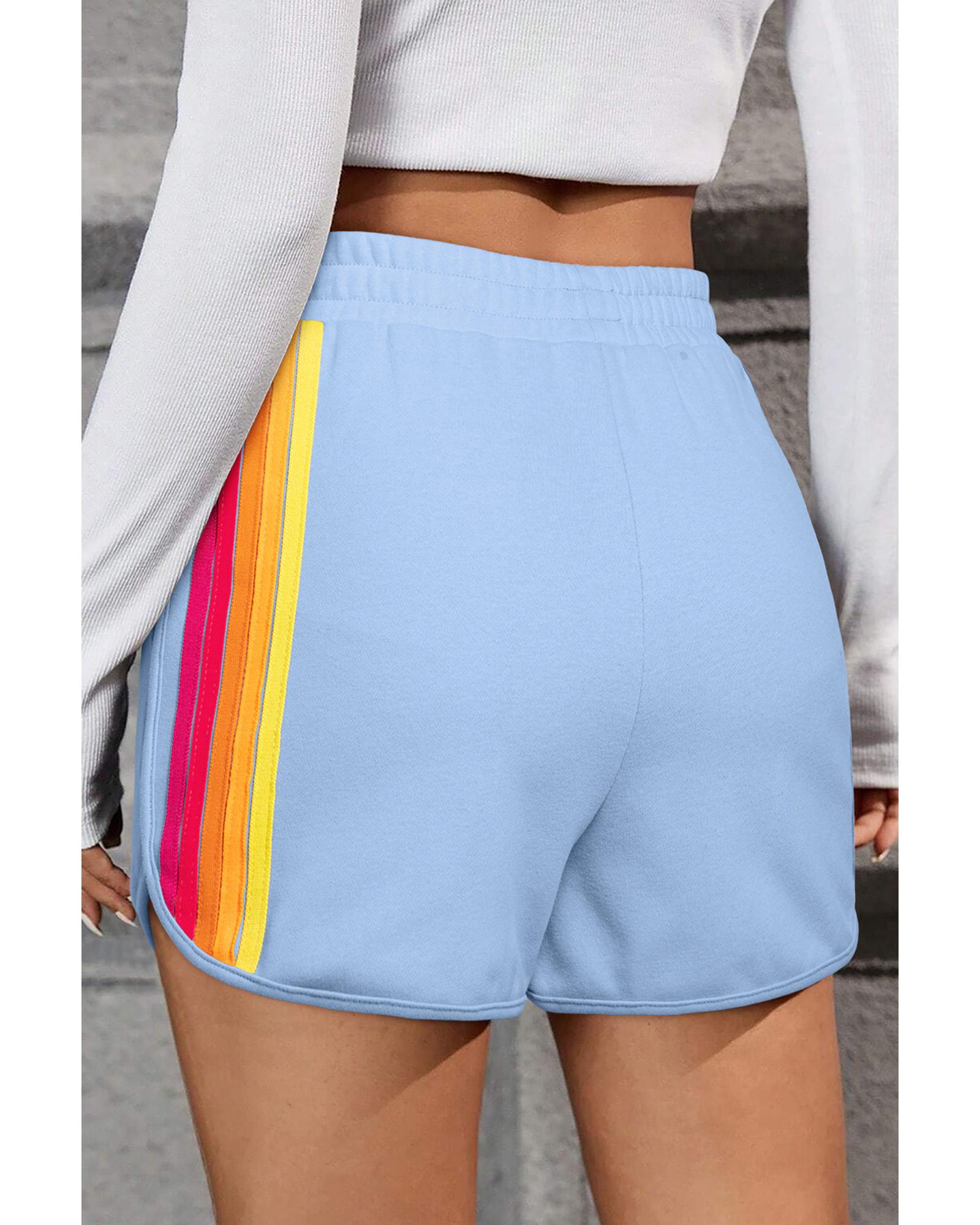 Beau Blue Color Block Stripes Elastic High Waist Active Shorts - M