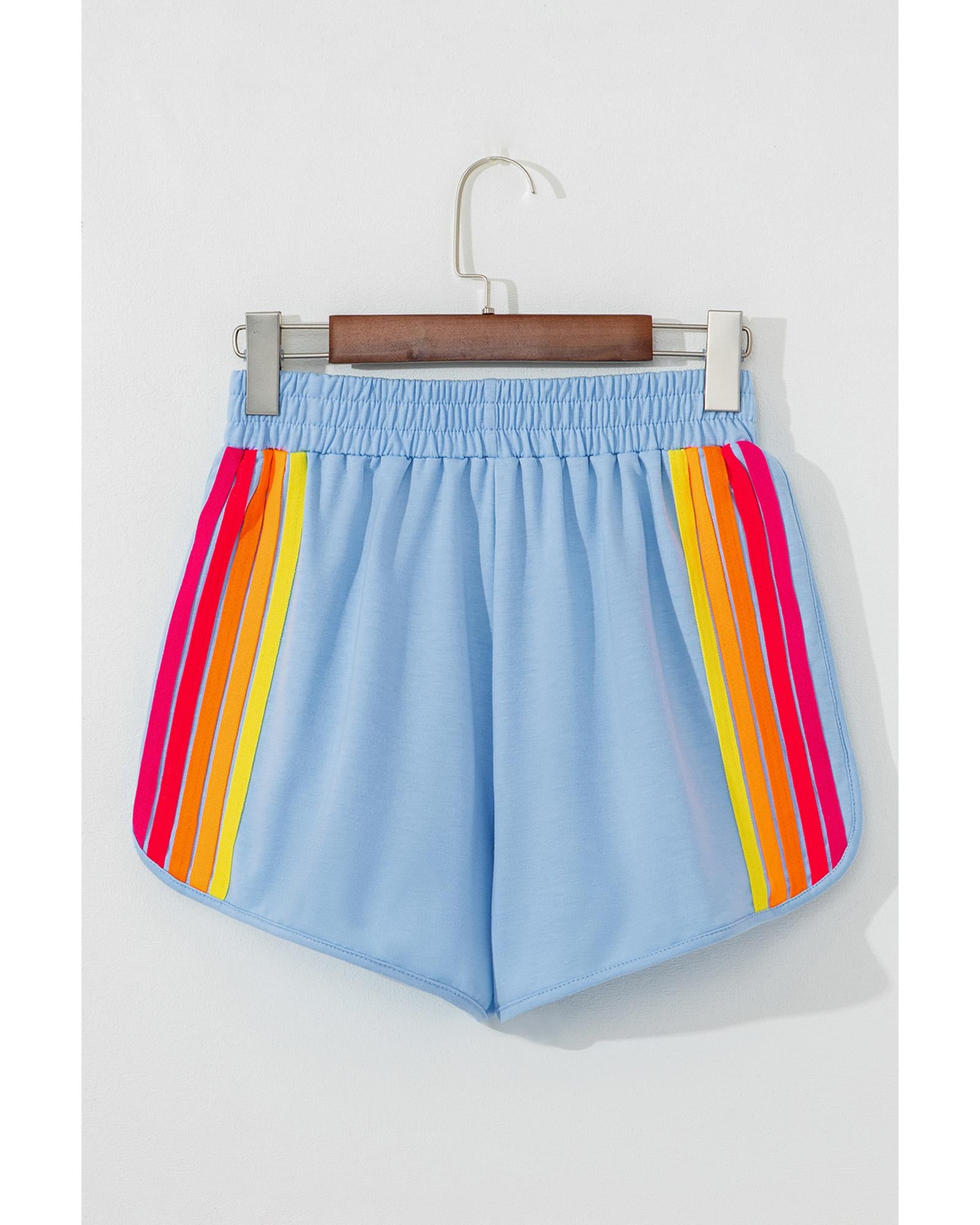 Beau Blue Color Block Stripes Elastic High Waist Active Shorts - M 3