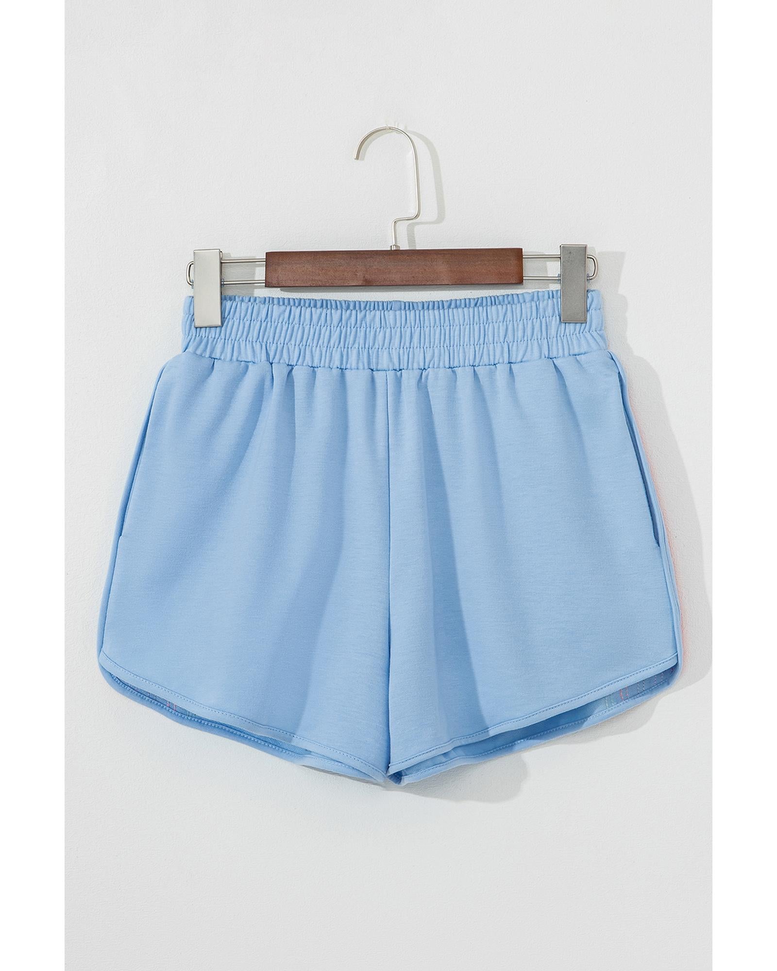 Beau Blue Color Block Stripes Elastic High Waist Active Shorts - M 4