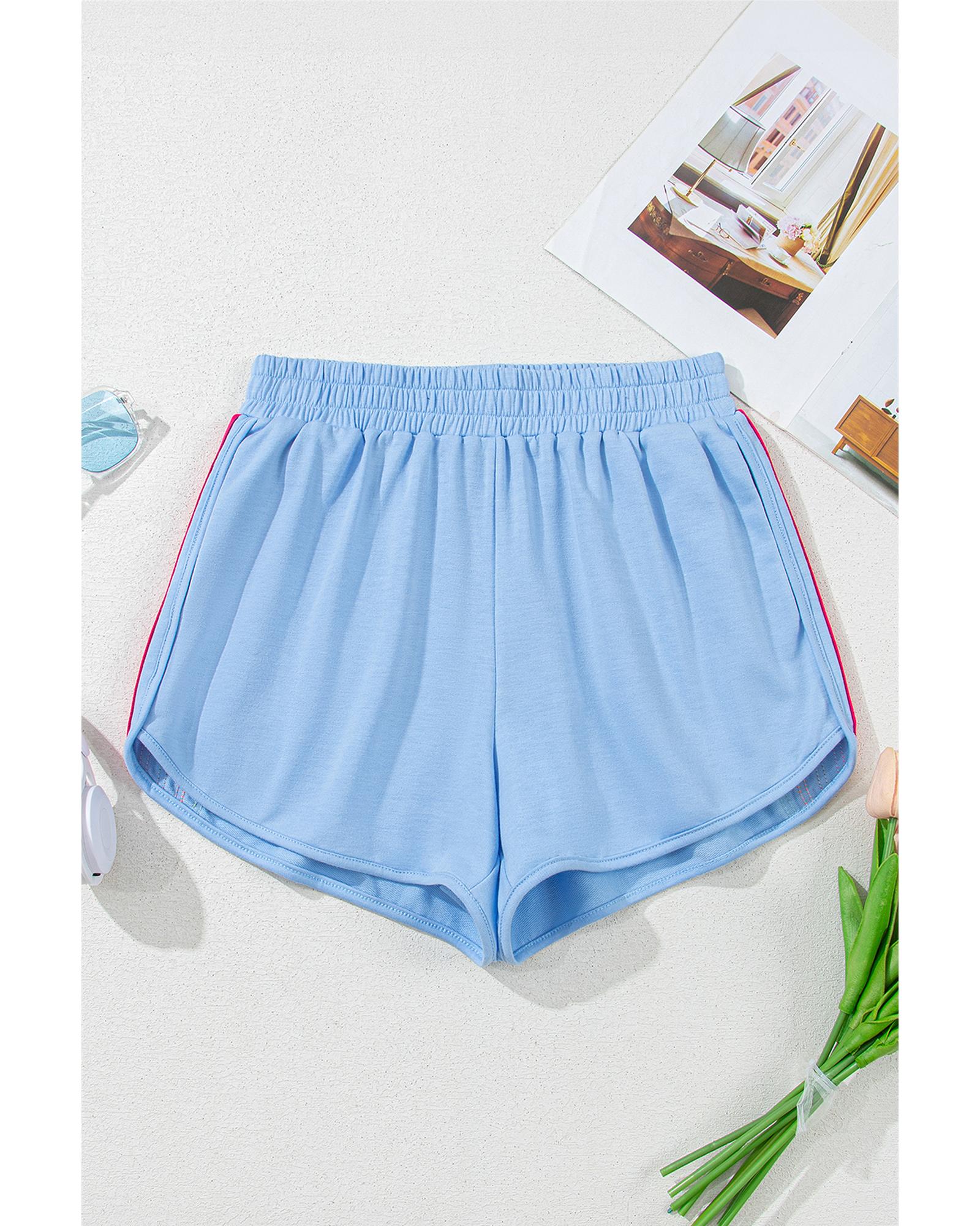 Beau Blue Color Block Stripes Elastic High Waist Active Shorts - M 6