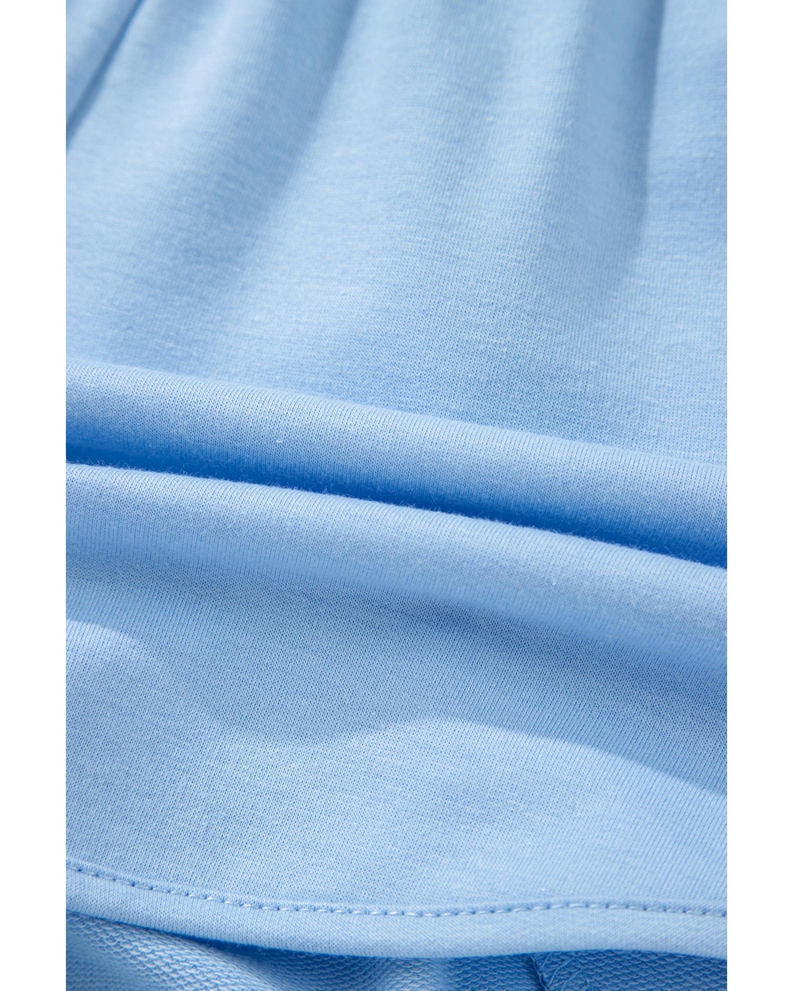 Beau Blue Color Block Stripes Elastic High Waist Active Shorts - M 7