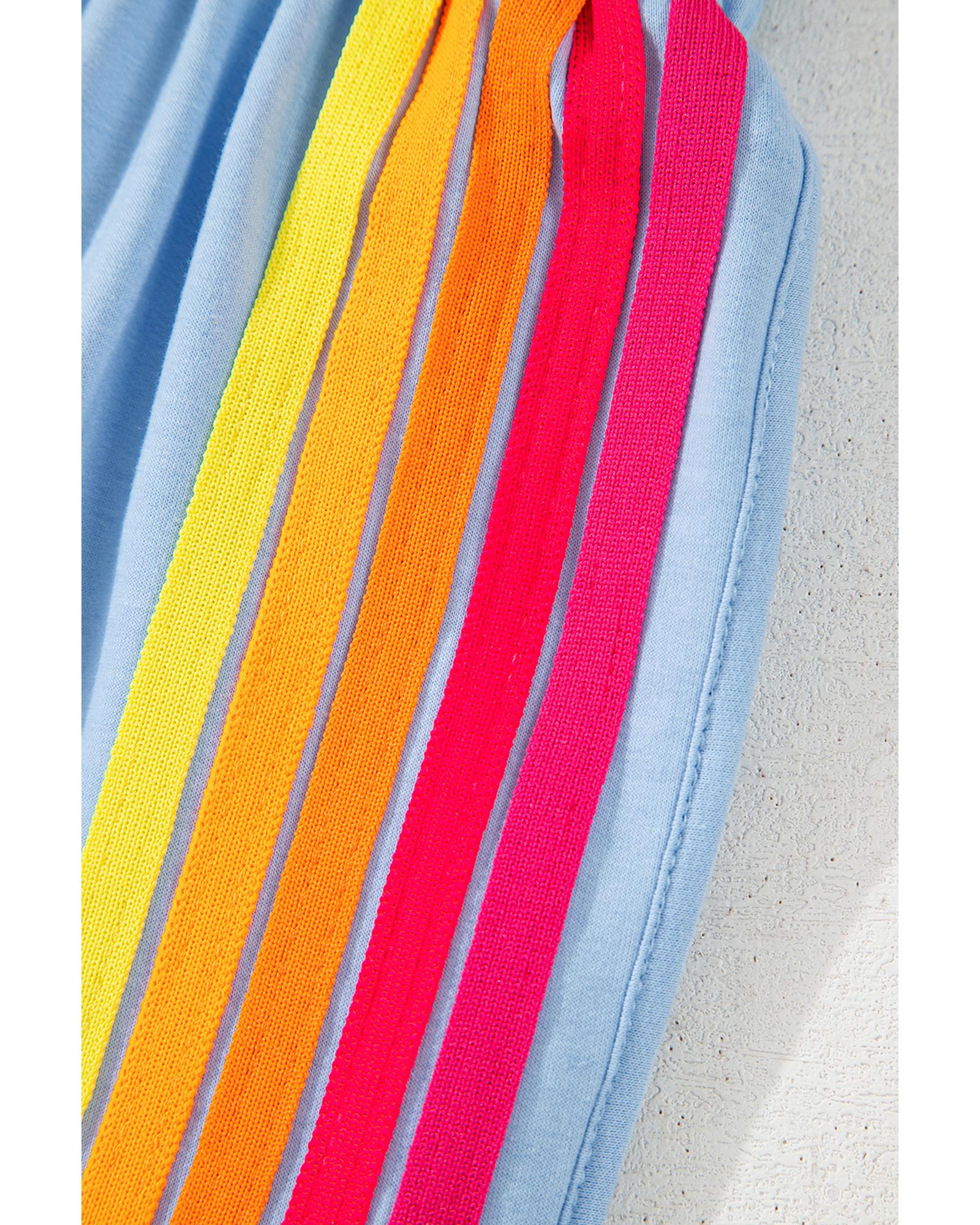 Beau Blue Color Block Stripes Elastic High Waist Active Shorts - M 8
