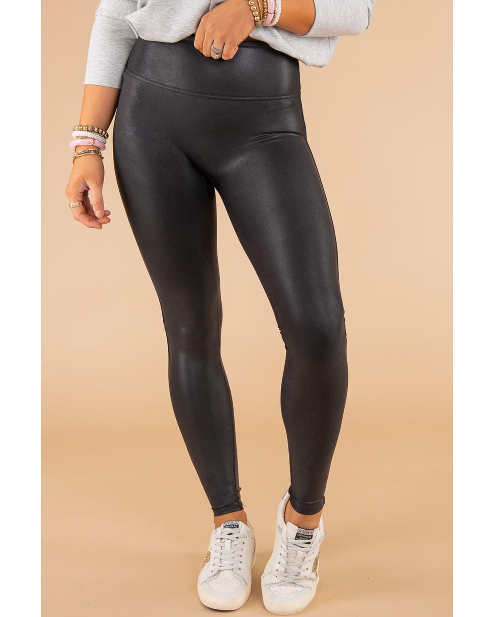 Black Faux Leather Skinny Leggings - S 7