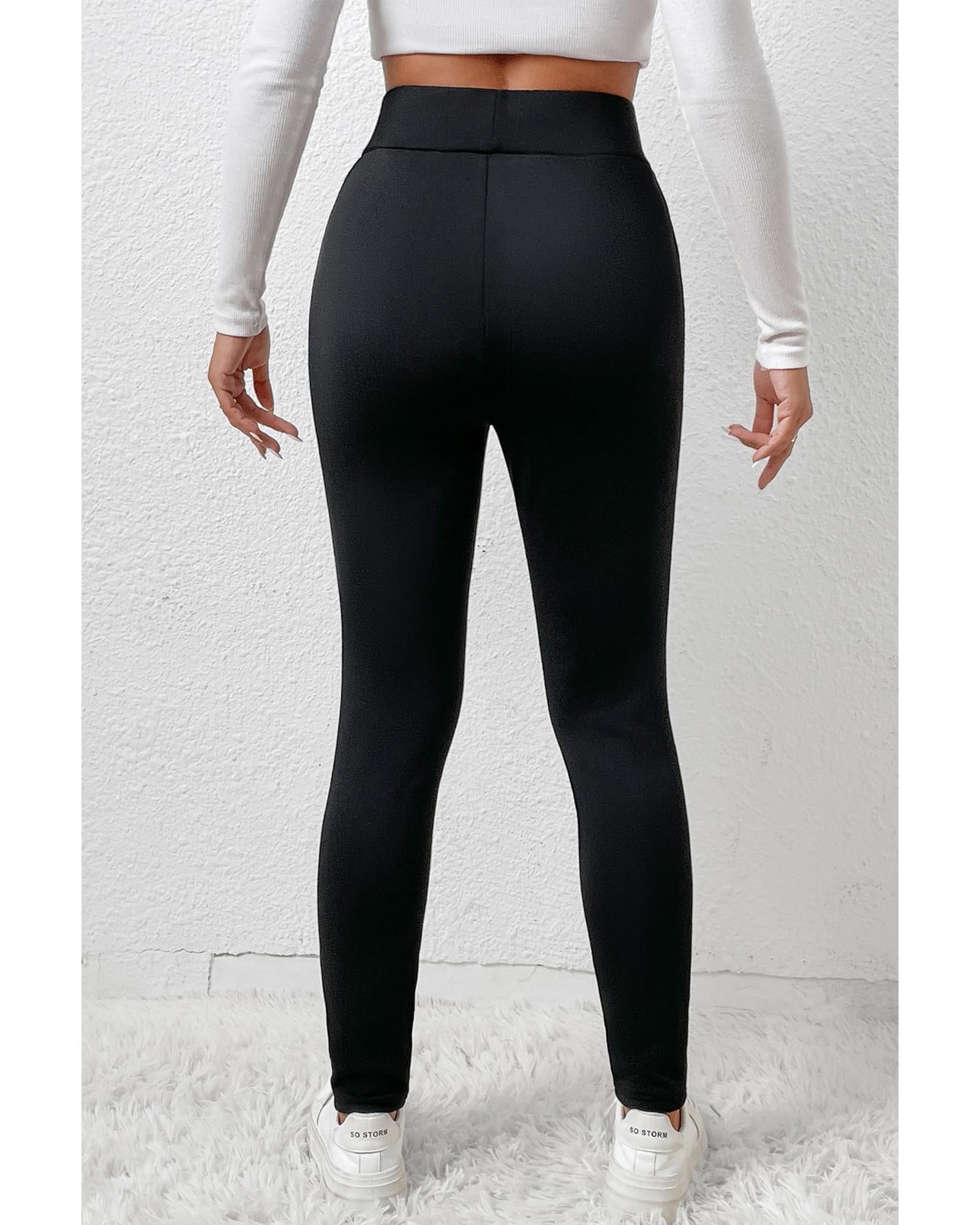Black Fleece Lining Winter High Waist Leggings - L 4