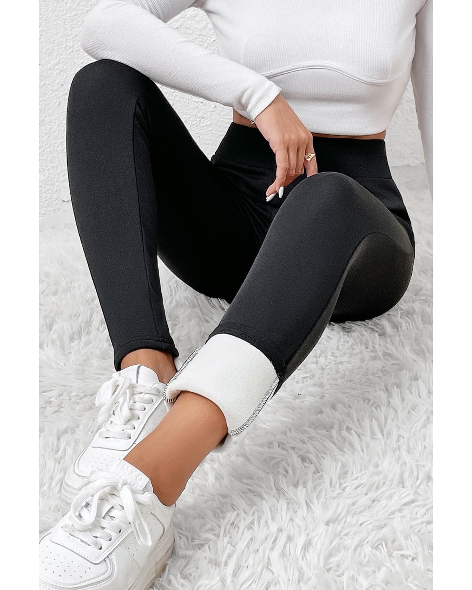 Black Fleece Lining Winter High Waist Leggings - XL 4