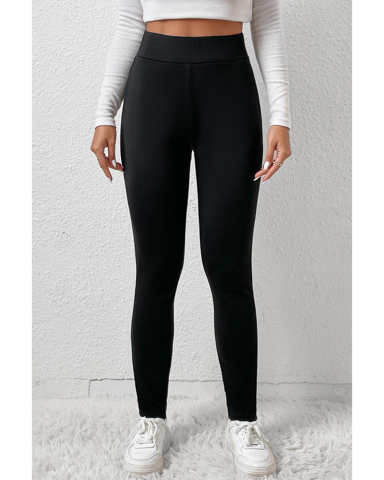Black Fleece Lining Winter High Waist Leggings - XL 7