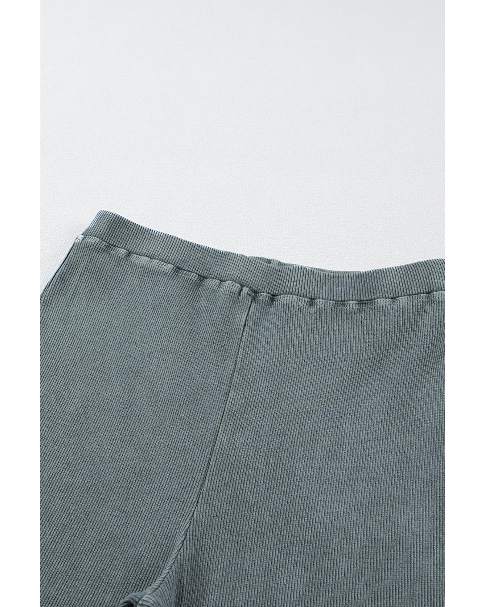 Dark Grey Vintage Wash Ribbed Leggings - L 8