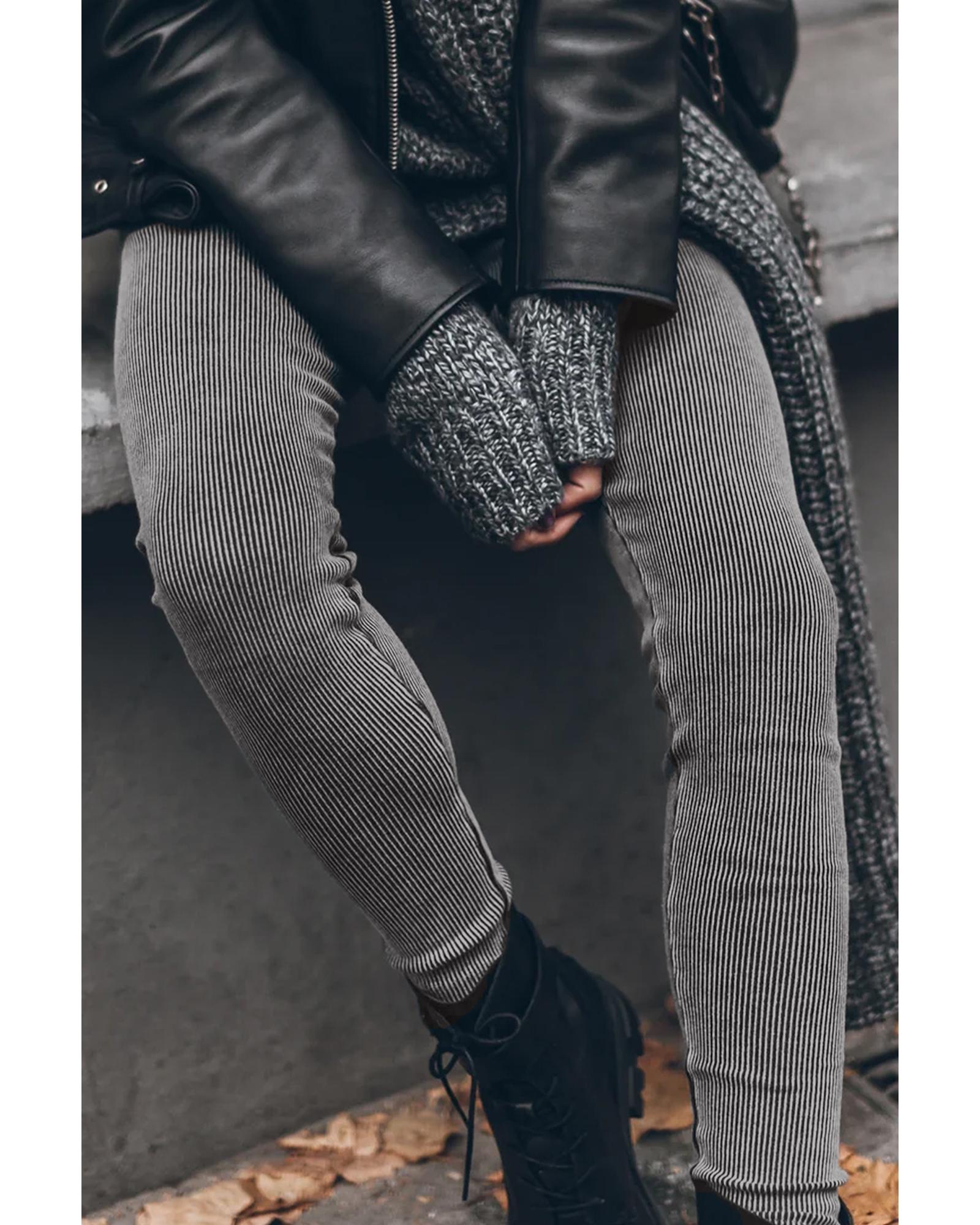 Dark Grey Vintage Wash Ribbed Leggings - S 4