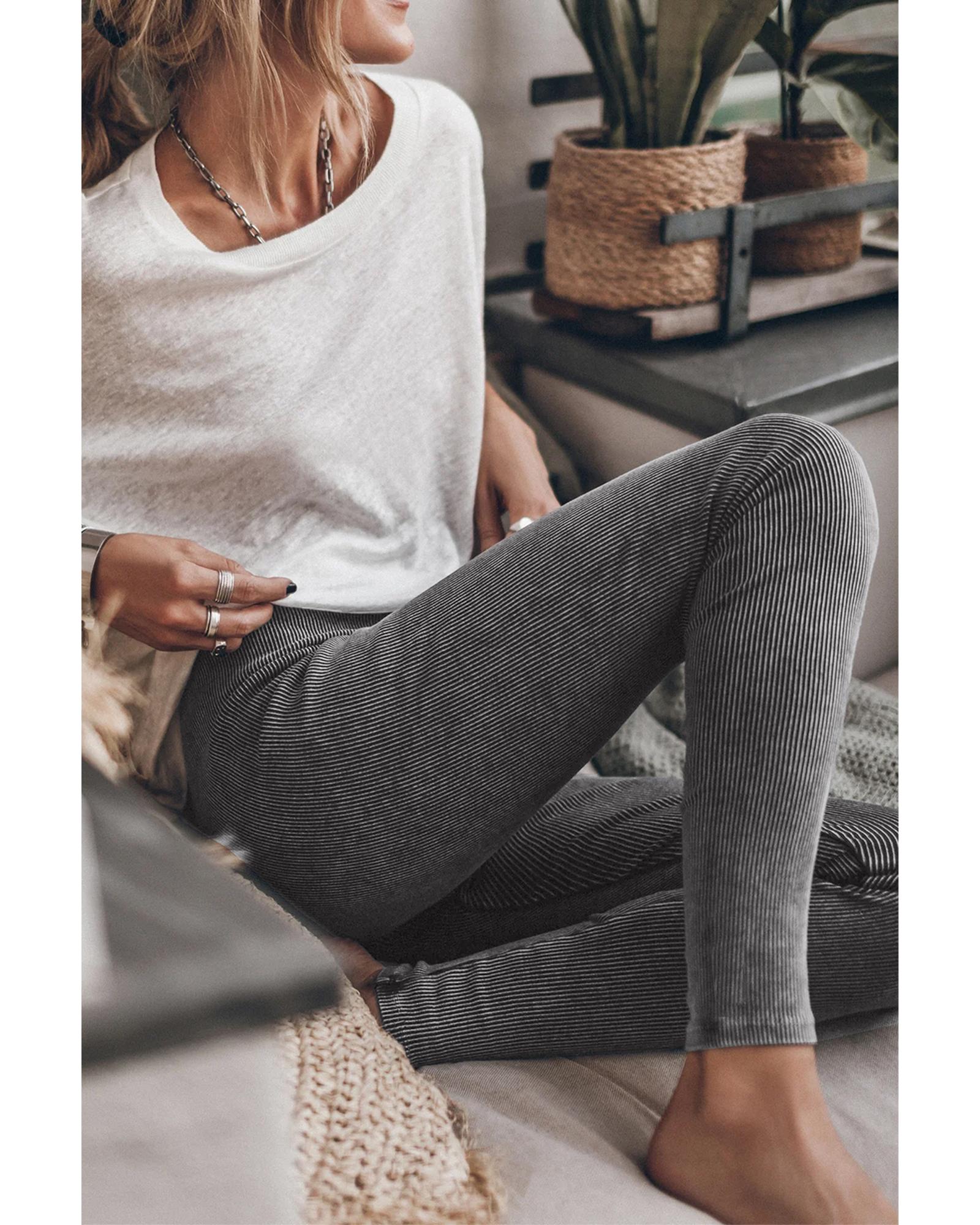 Dark Grey Vintage Wash Ribbed Leggings - XL 3