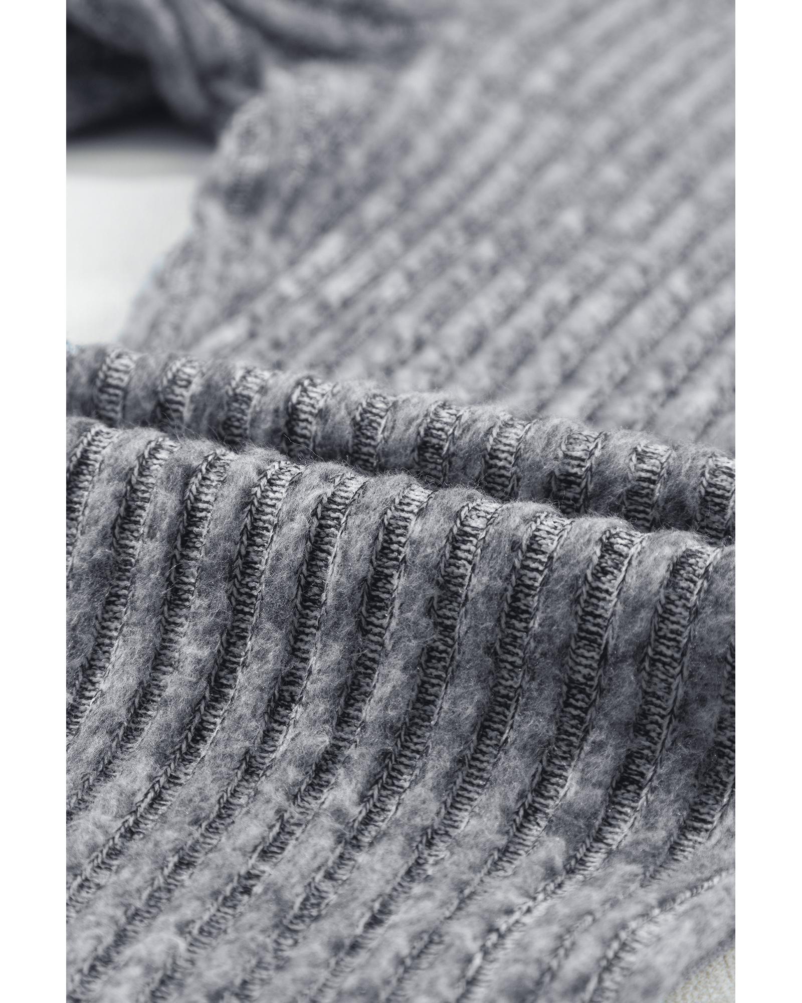 Gray Wide Waistband Ribbed Textured Knit Leggings - L 8