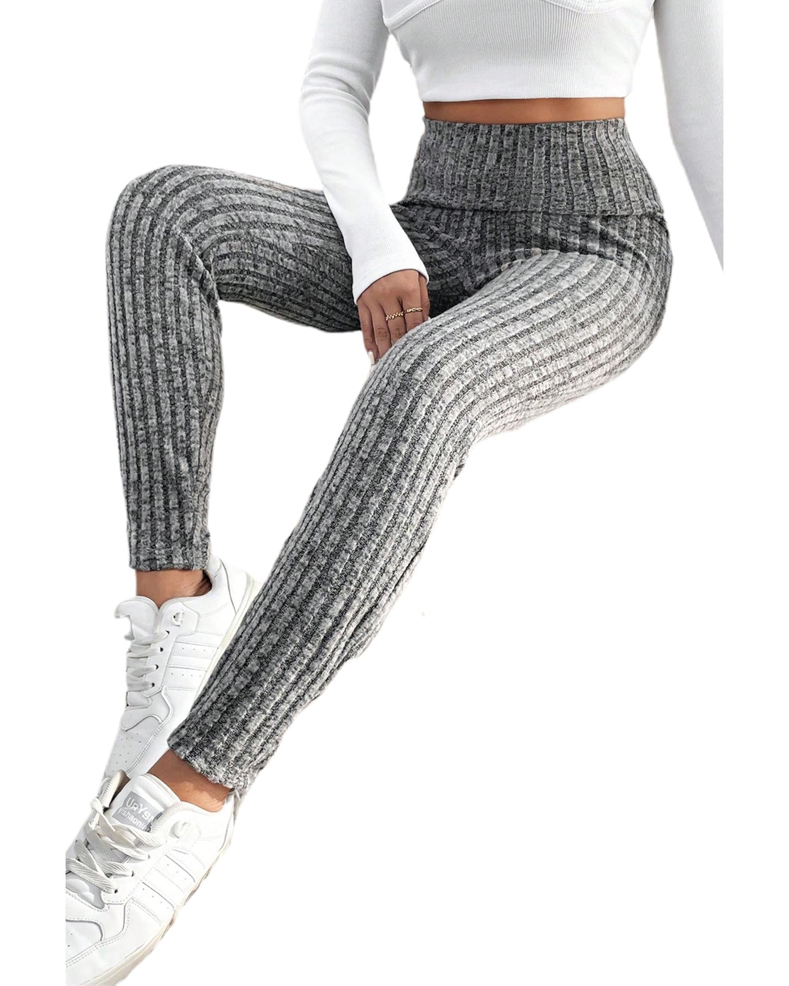 Gray Wide Waistband Ribbed Textured Knit Leggings - XL 4