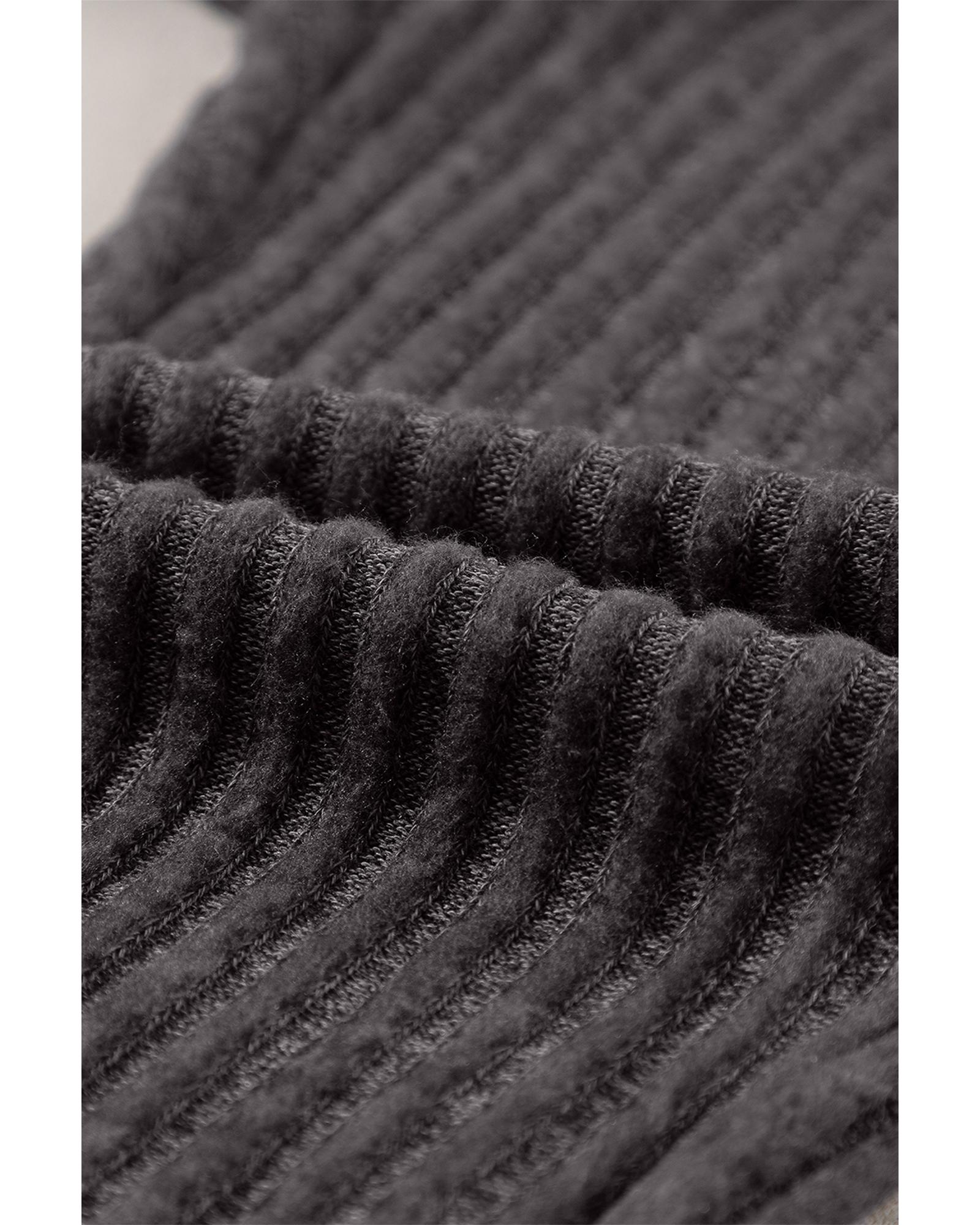 Dark Grey Wide Waistband Ribbed Textured Knit Leggings - S 6