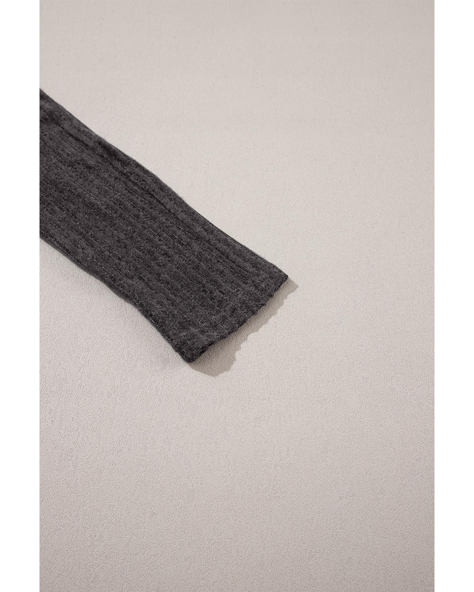 Dark Grey Wide Waistband Ribbed Textured Knit Leggings - S 7