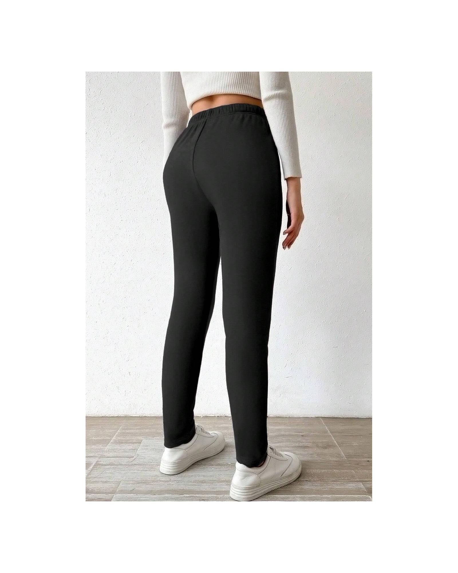Black Thermal Lined Drawstring High Waist Leggings - M 3