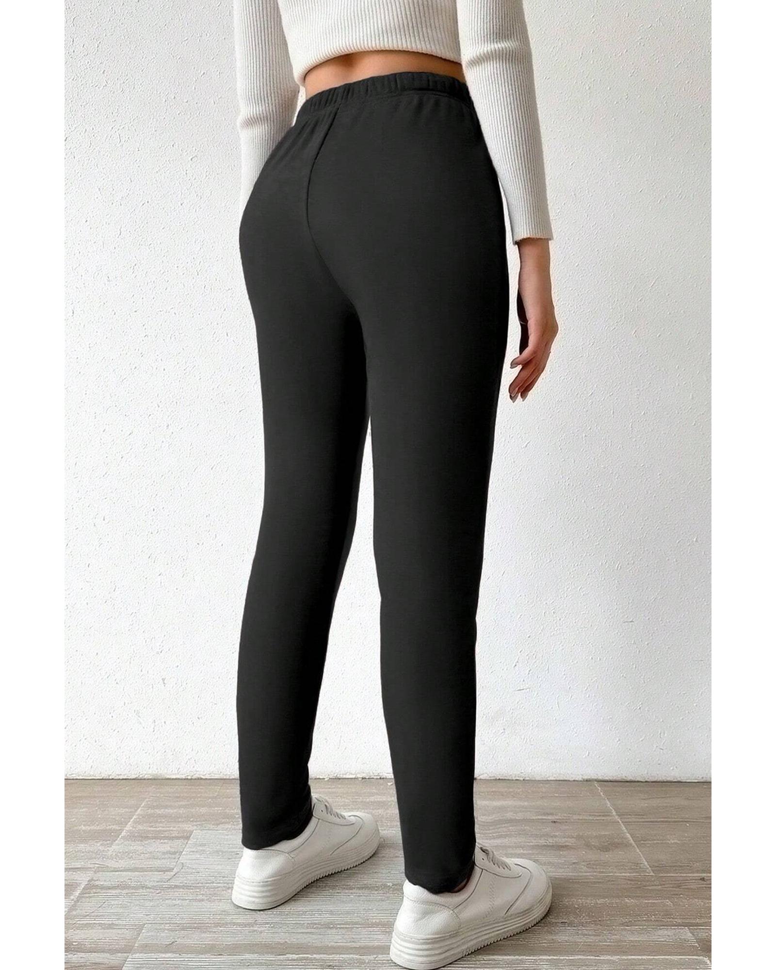 Black Thermal Lined Drawstring High Waist Leggings - S 3