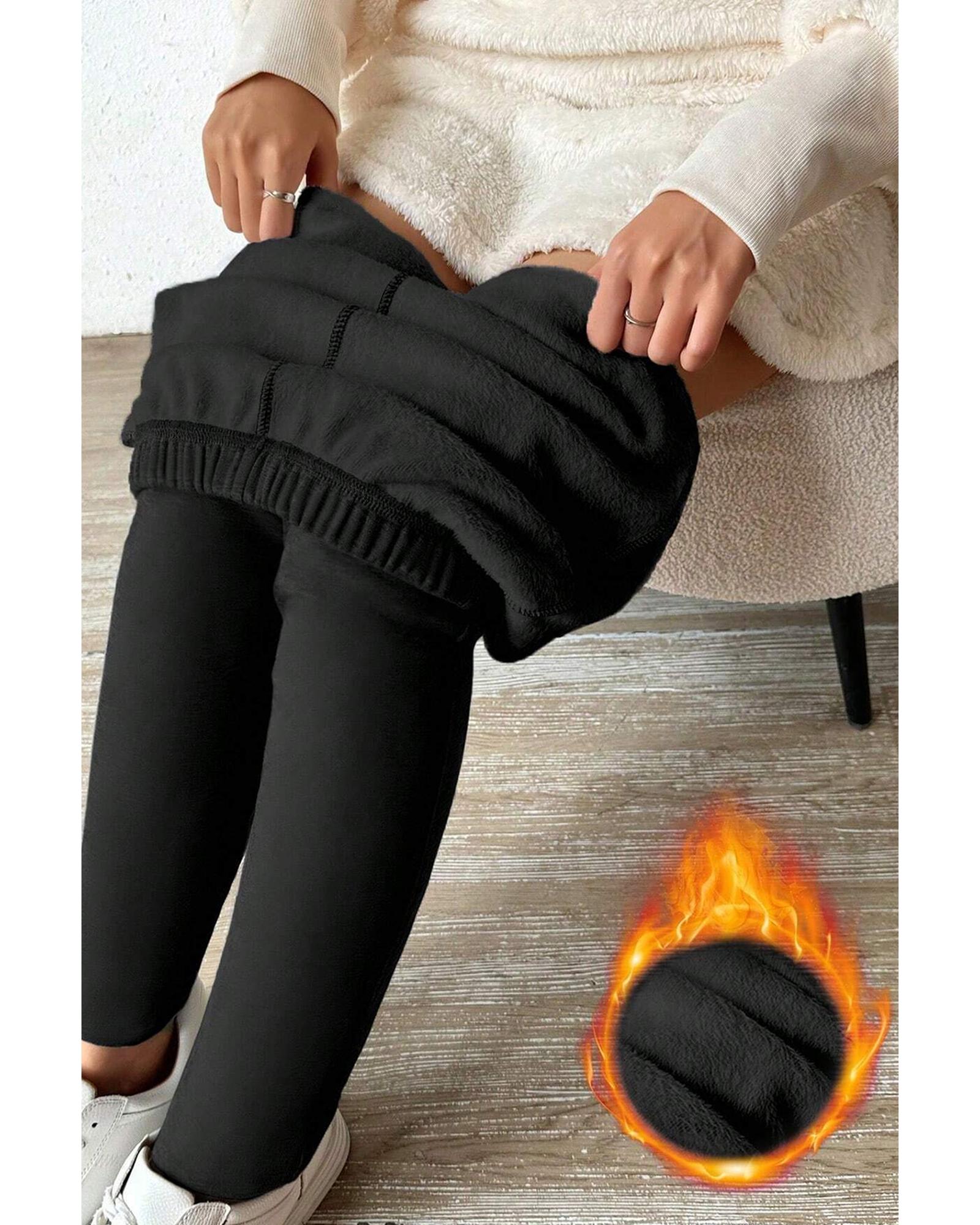 Black Thermal Lined Drawstring High Waist Leggings - XL 7