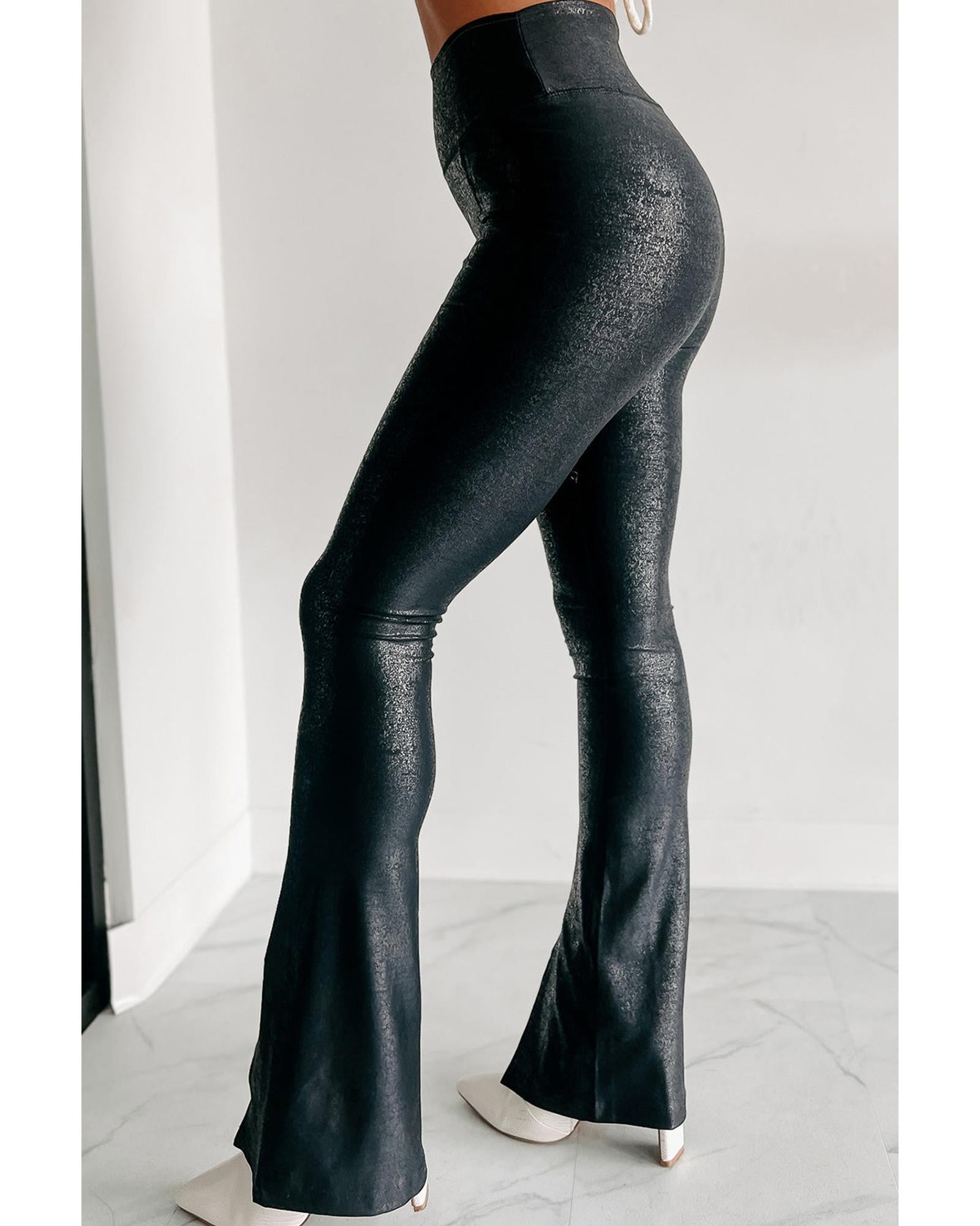 Black Faux Leather Splits High Waist Leggings - M