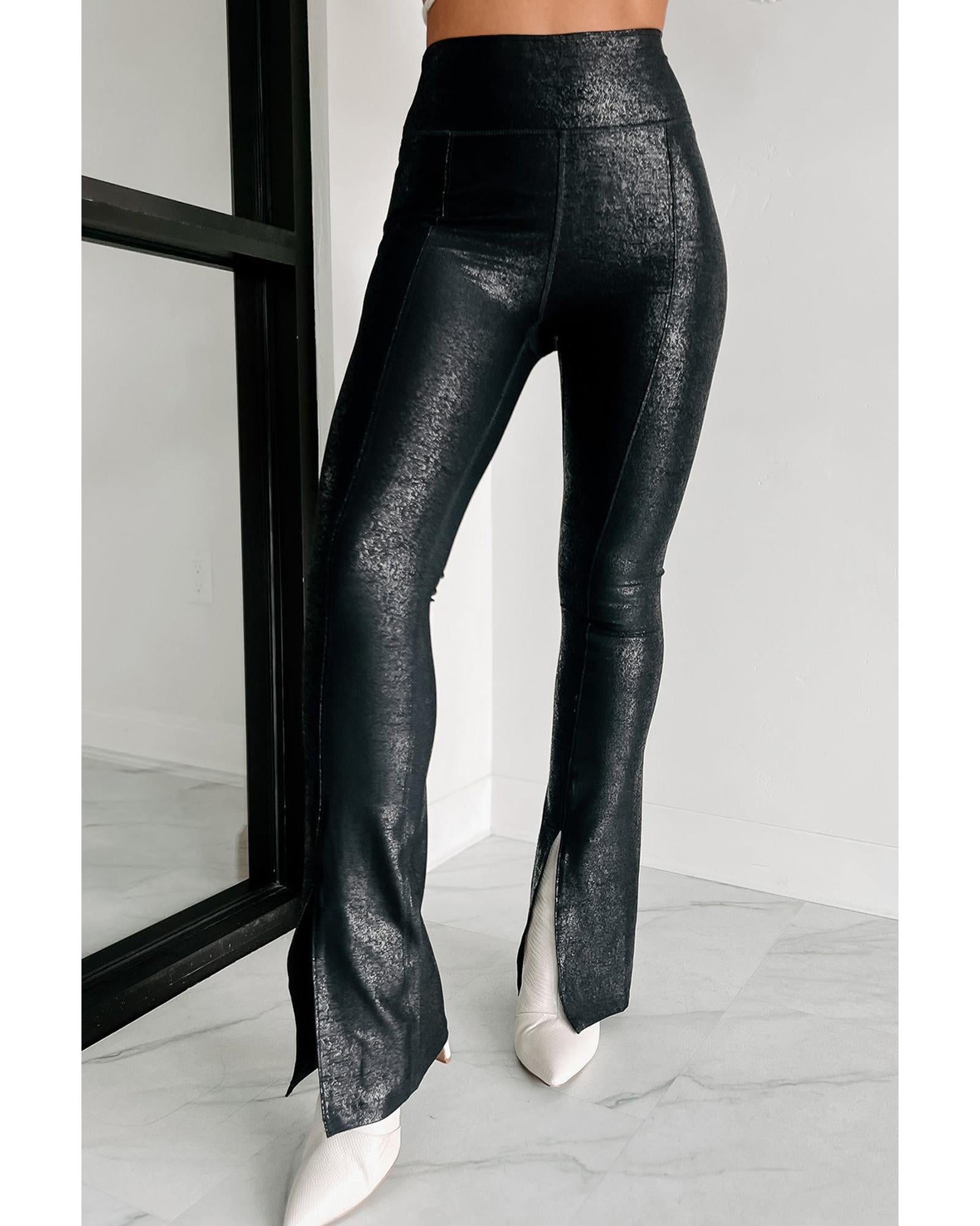 Black Faux Leather Splits High Waist Leggings - M 3