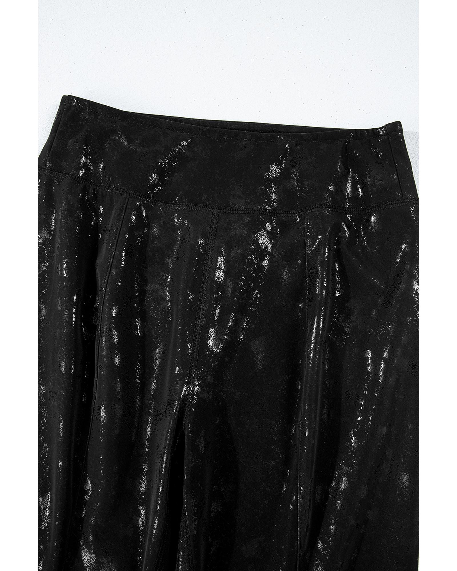 Black Faux Leather Splits High Waist Leggings - S 5