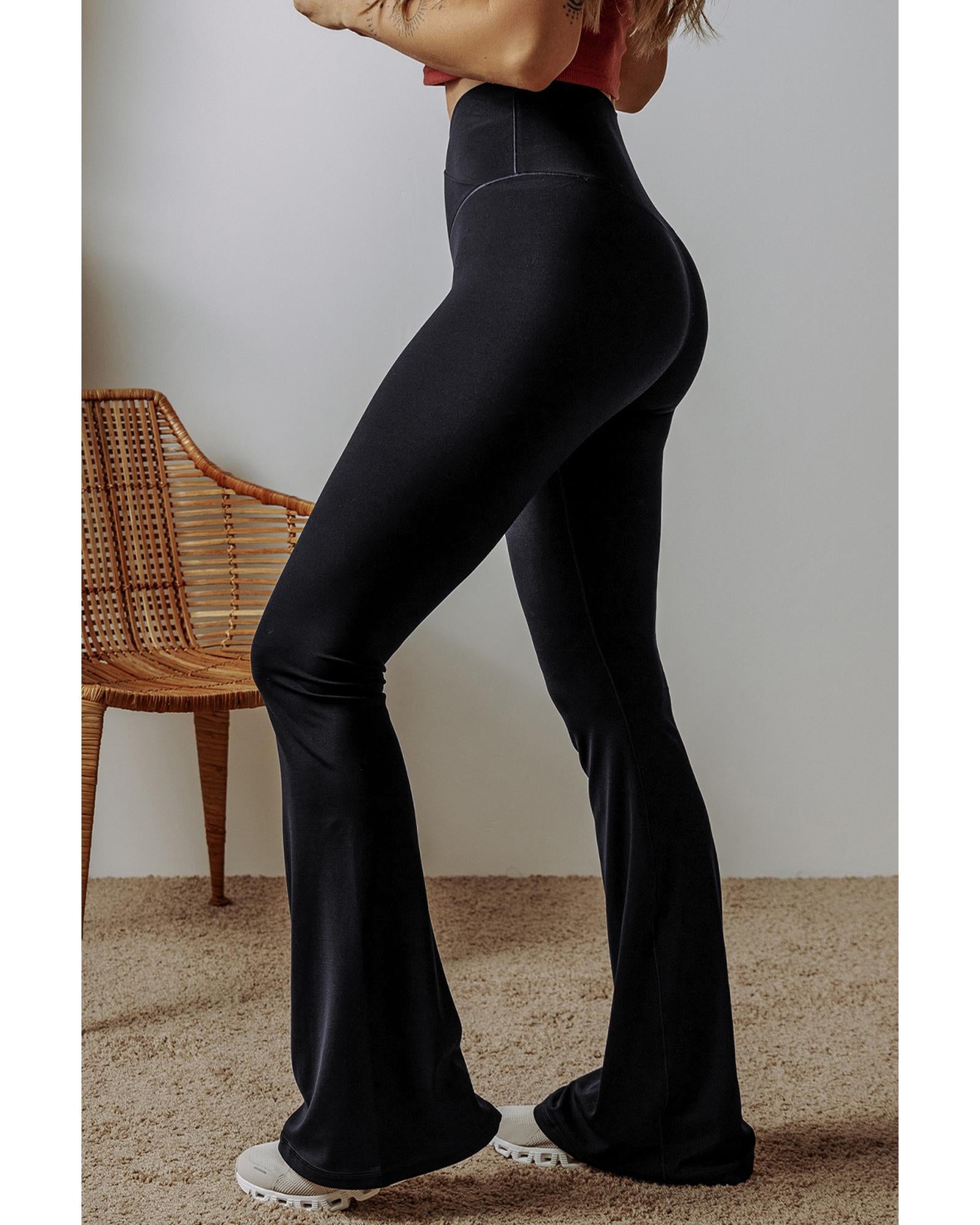 Black V Shape High Waist Flared Leggings - M 8