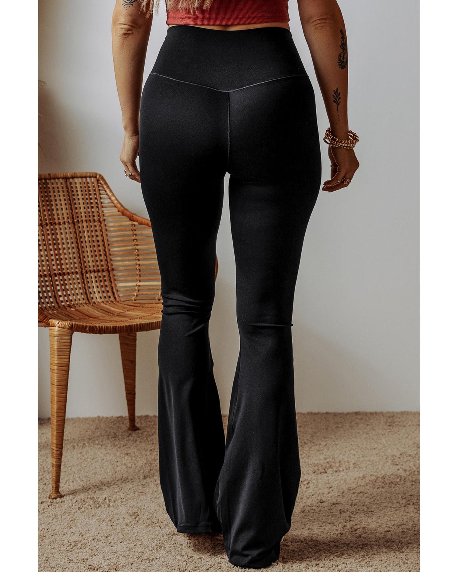 Black V Shape High Waist Flared Leggings - XL 7