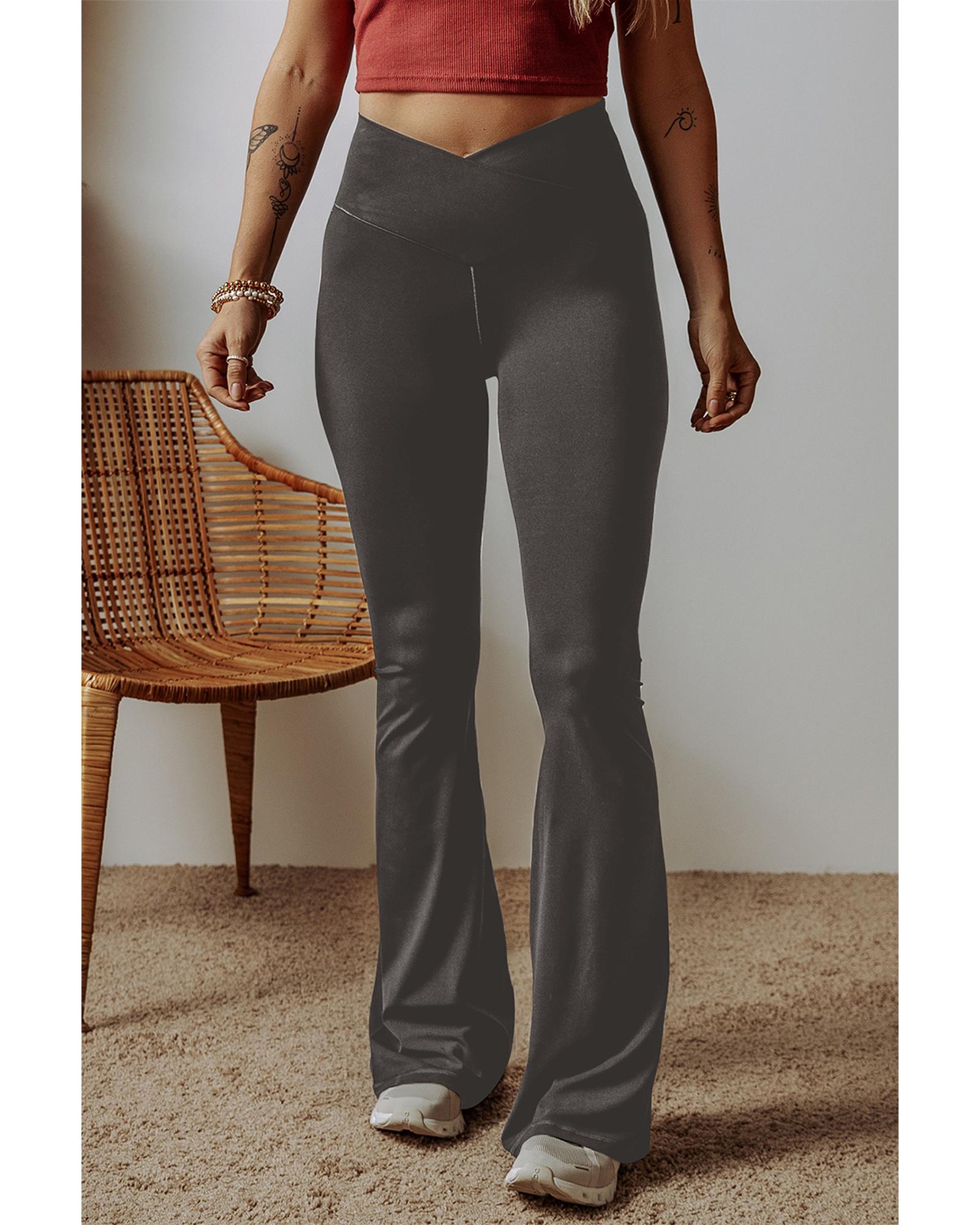 Dark Grey V Shape High Waist Flared Leggings - M 4