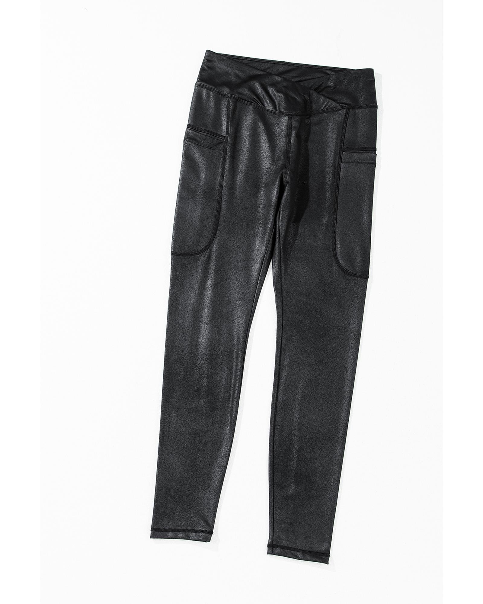 Black V Crossover High Waist Pocketed Leggings - S 5