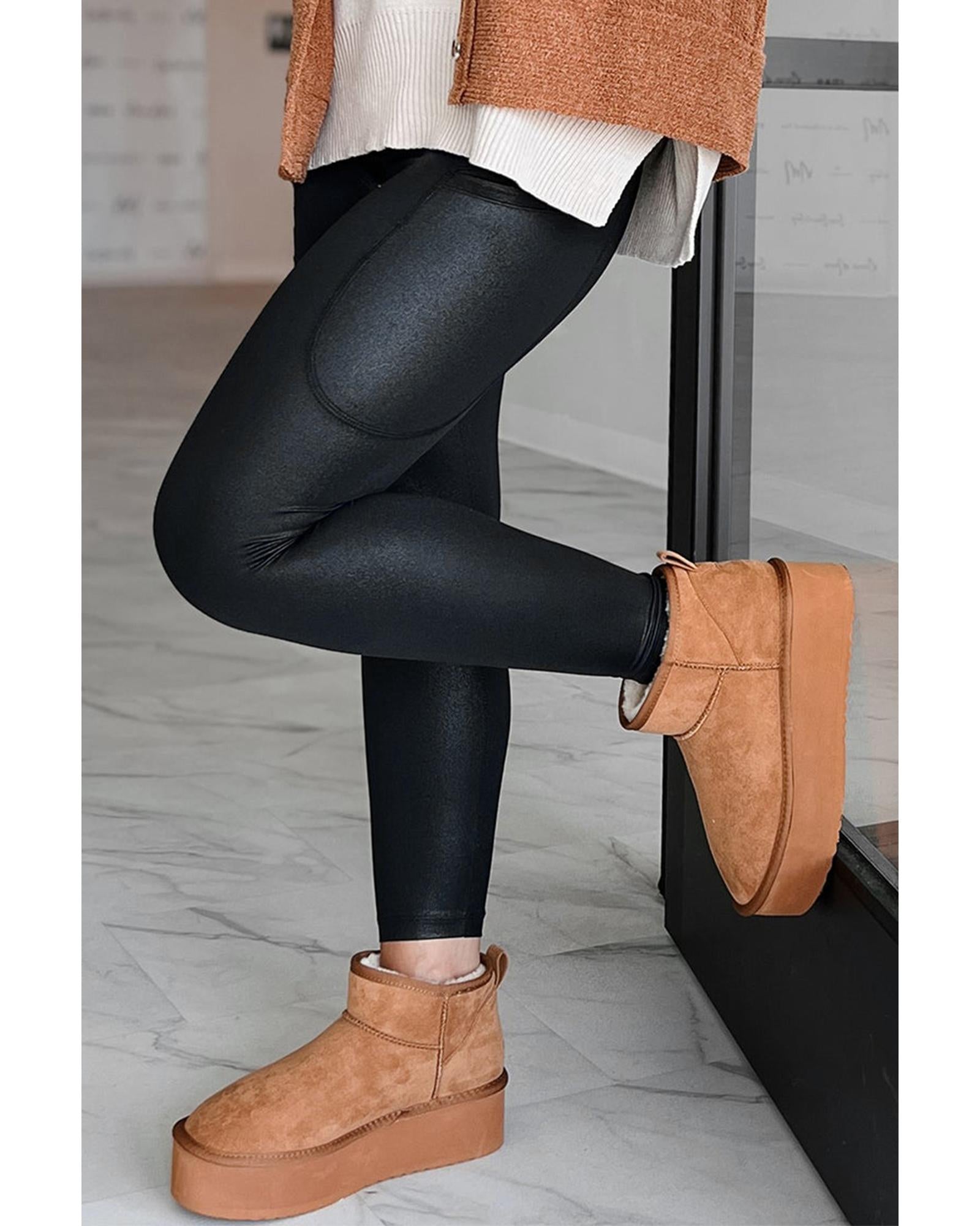 Black V Crossover High Waist Pocketed Leggings - S 7