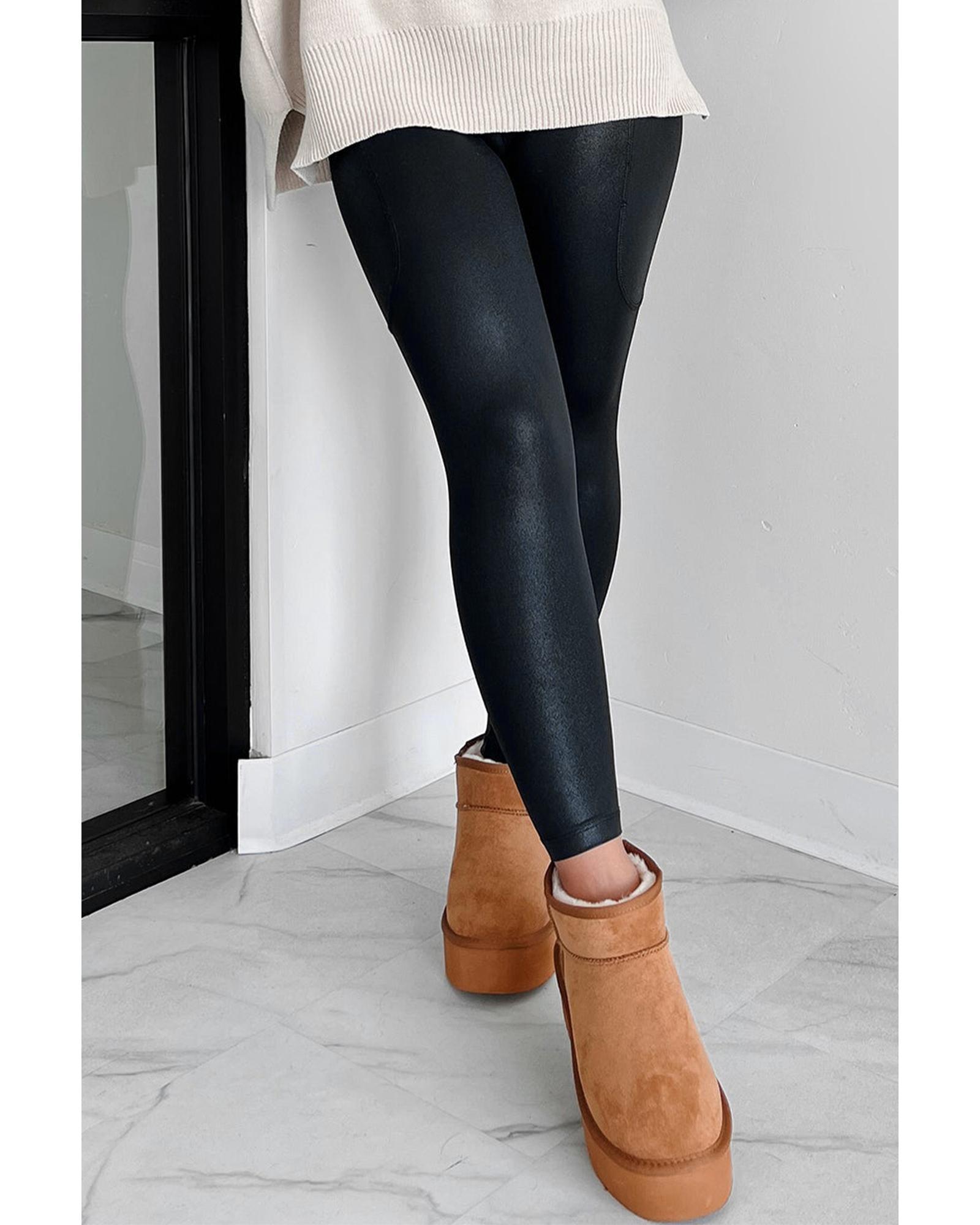 Black V Crossover High Waist Pocketed Leggings - XL 8
