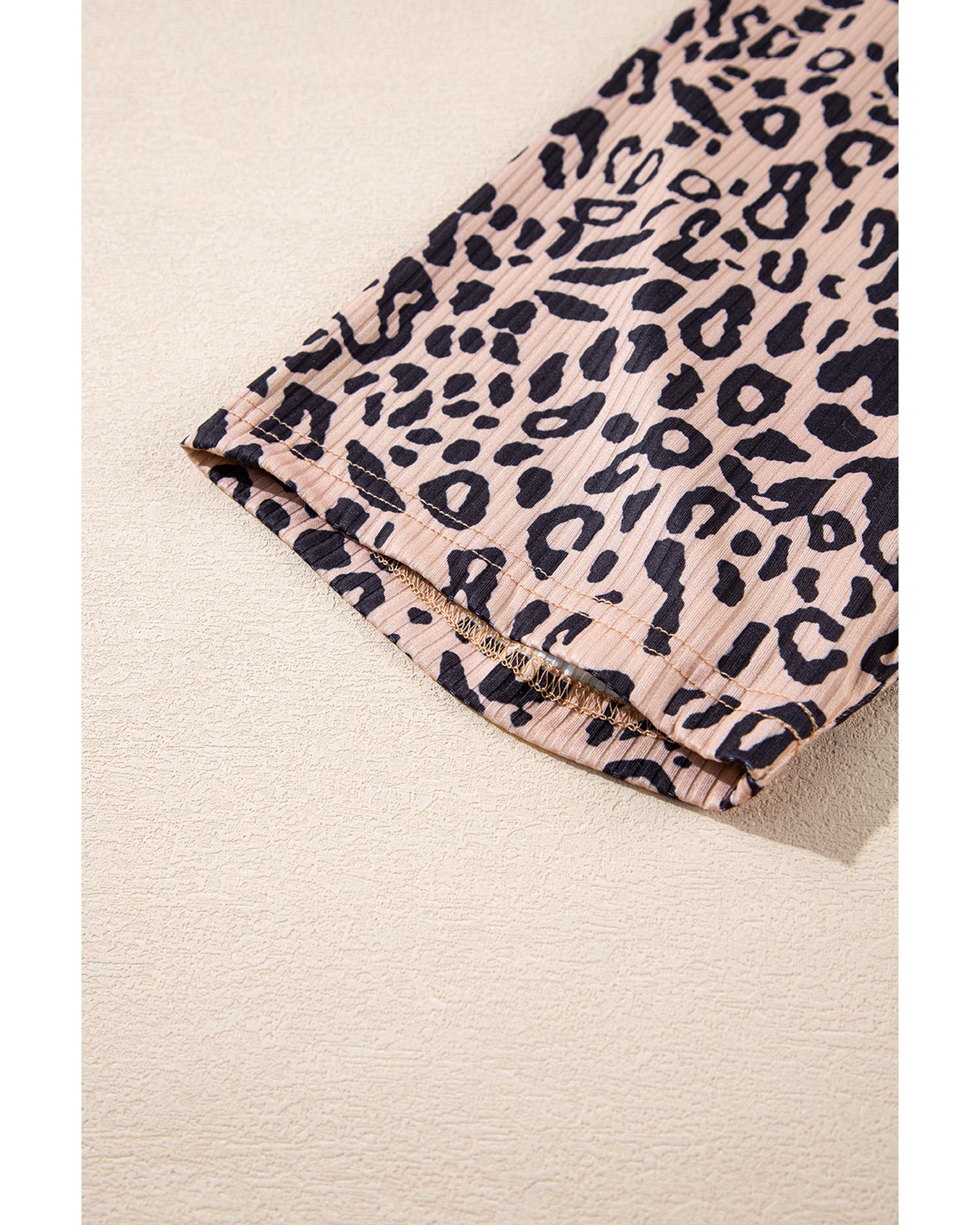 Khaki Leopard Print Ribbed Textured Knit Biker Shorts - XL 6
