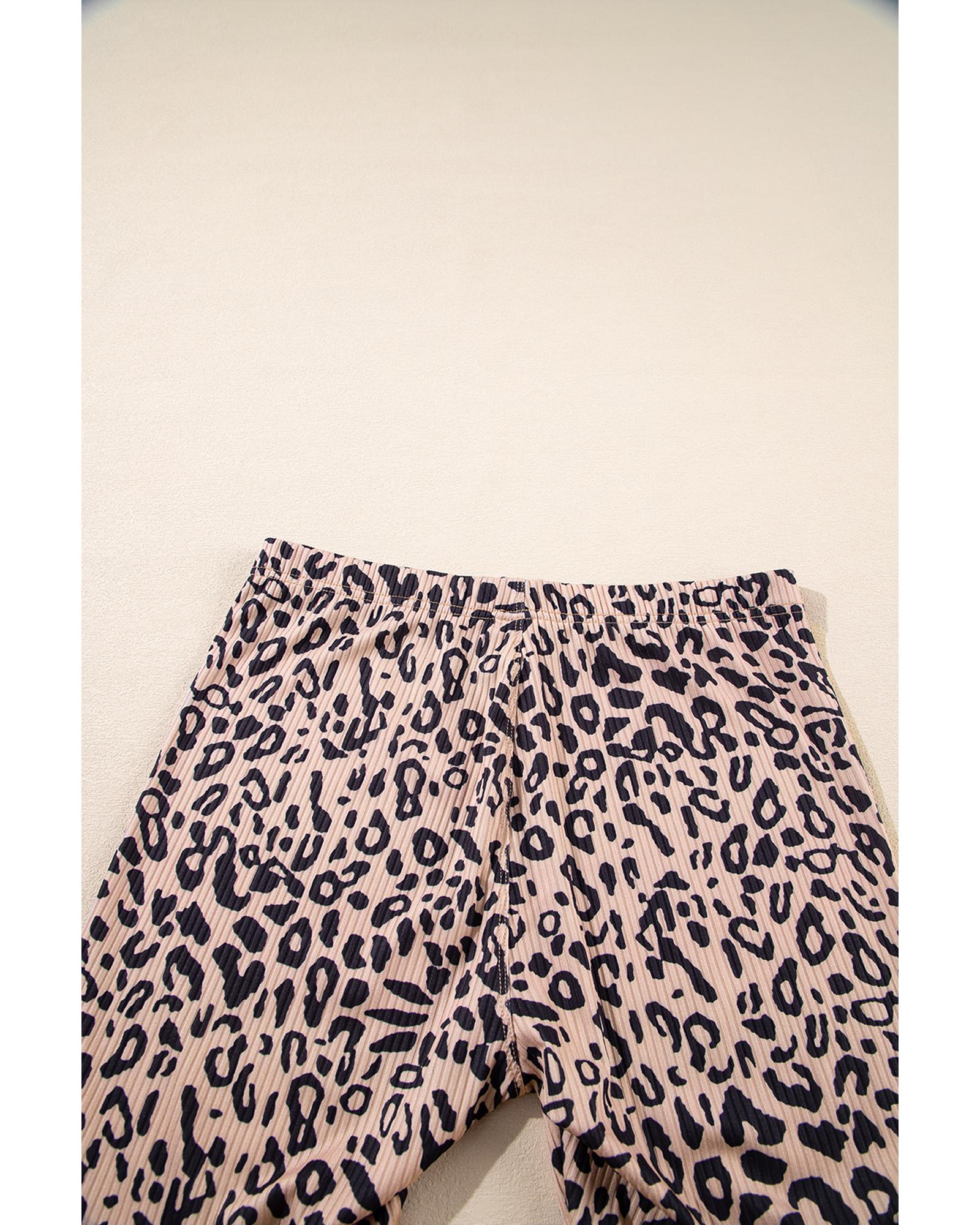 Khaki Leopard Print Ribbed Textured Knit Biker Shorts - XL 8