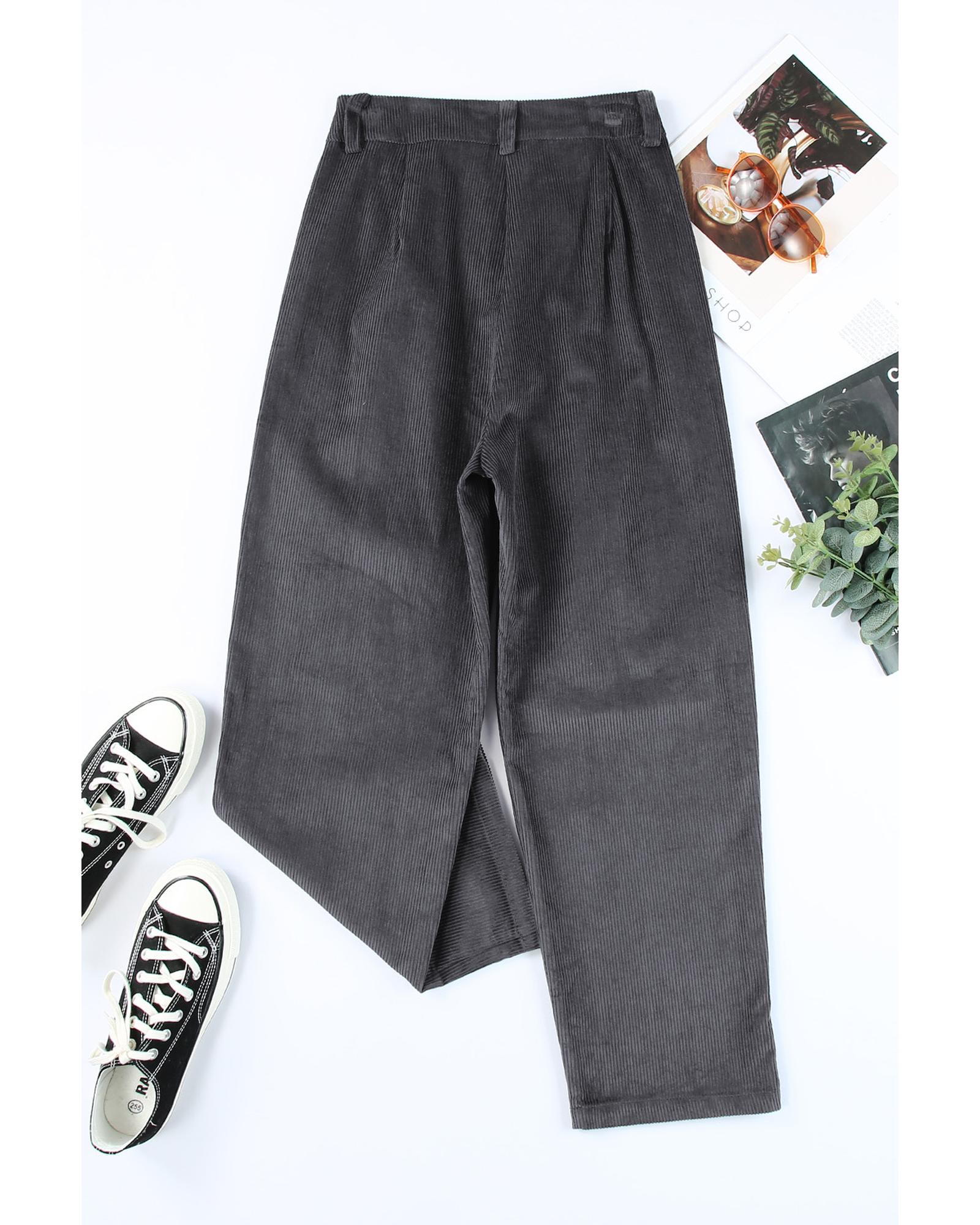Gray Corduroy High Waist Straight Leg Pants - 12 US 6