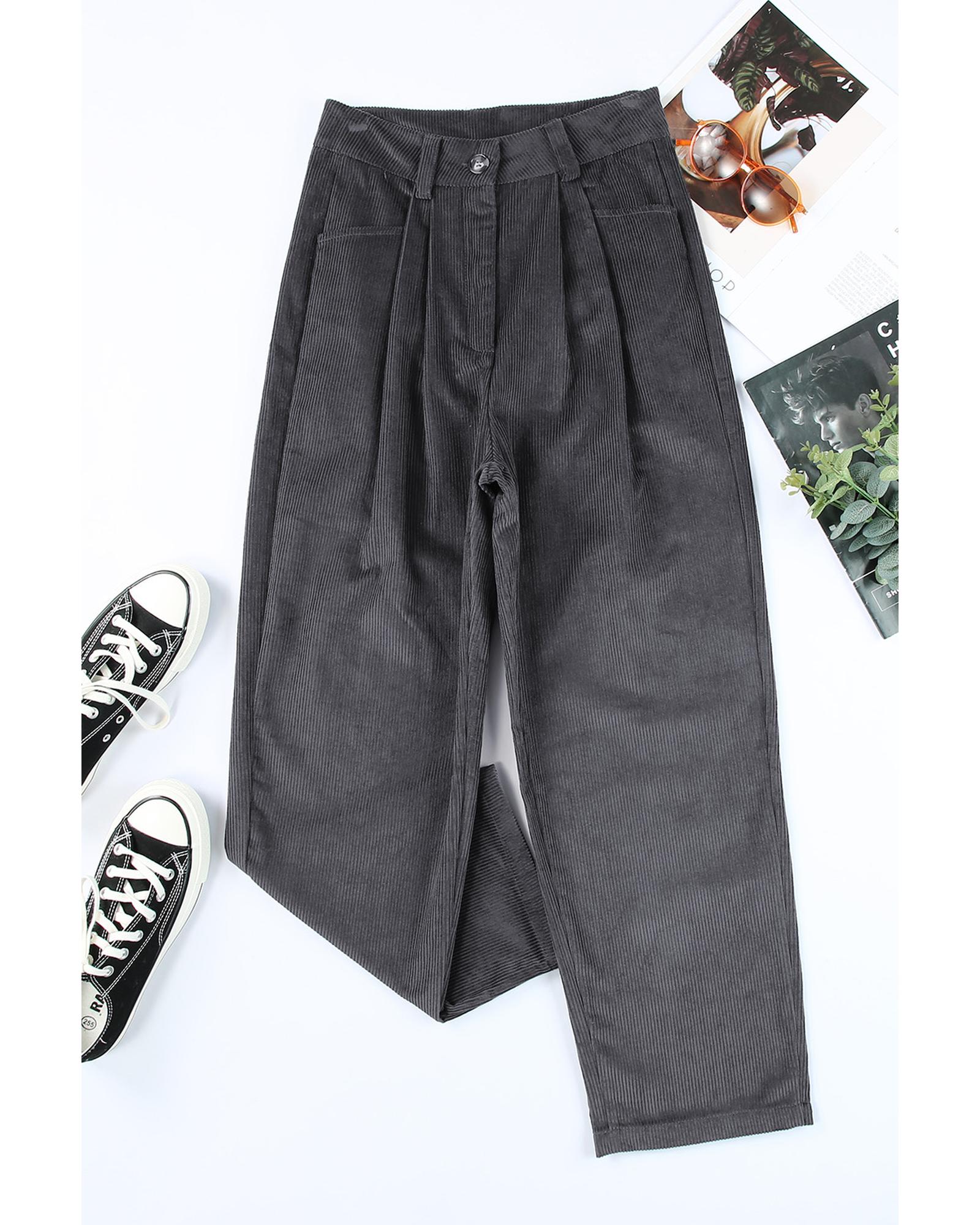 Gray Corduroy High Waist Straight Leg Pants - 12 US 8