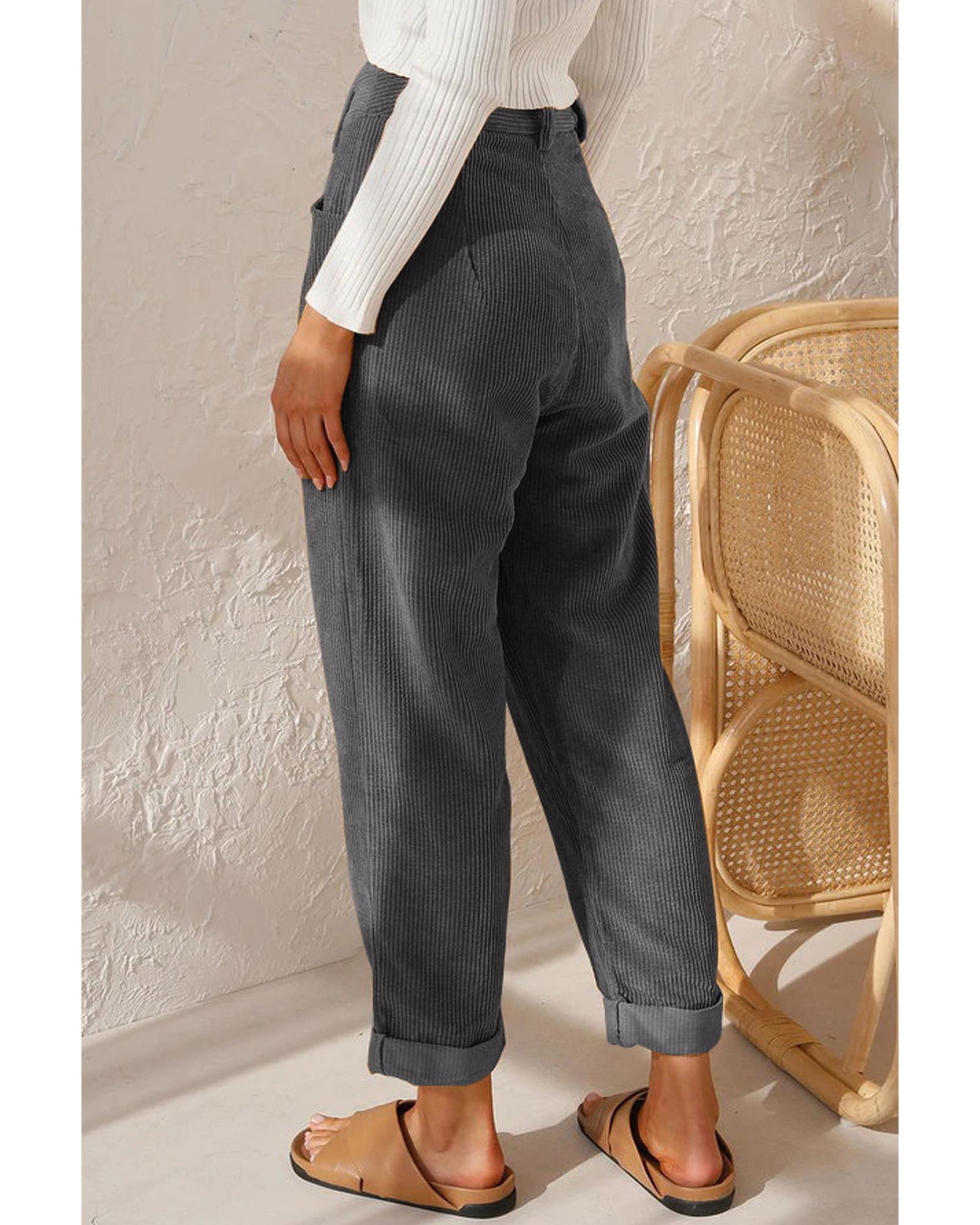 Gray Corduroy High Waist Straight Leg Pants - 14 US