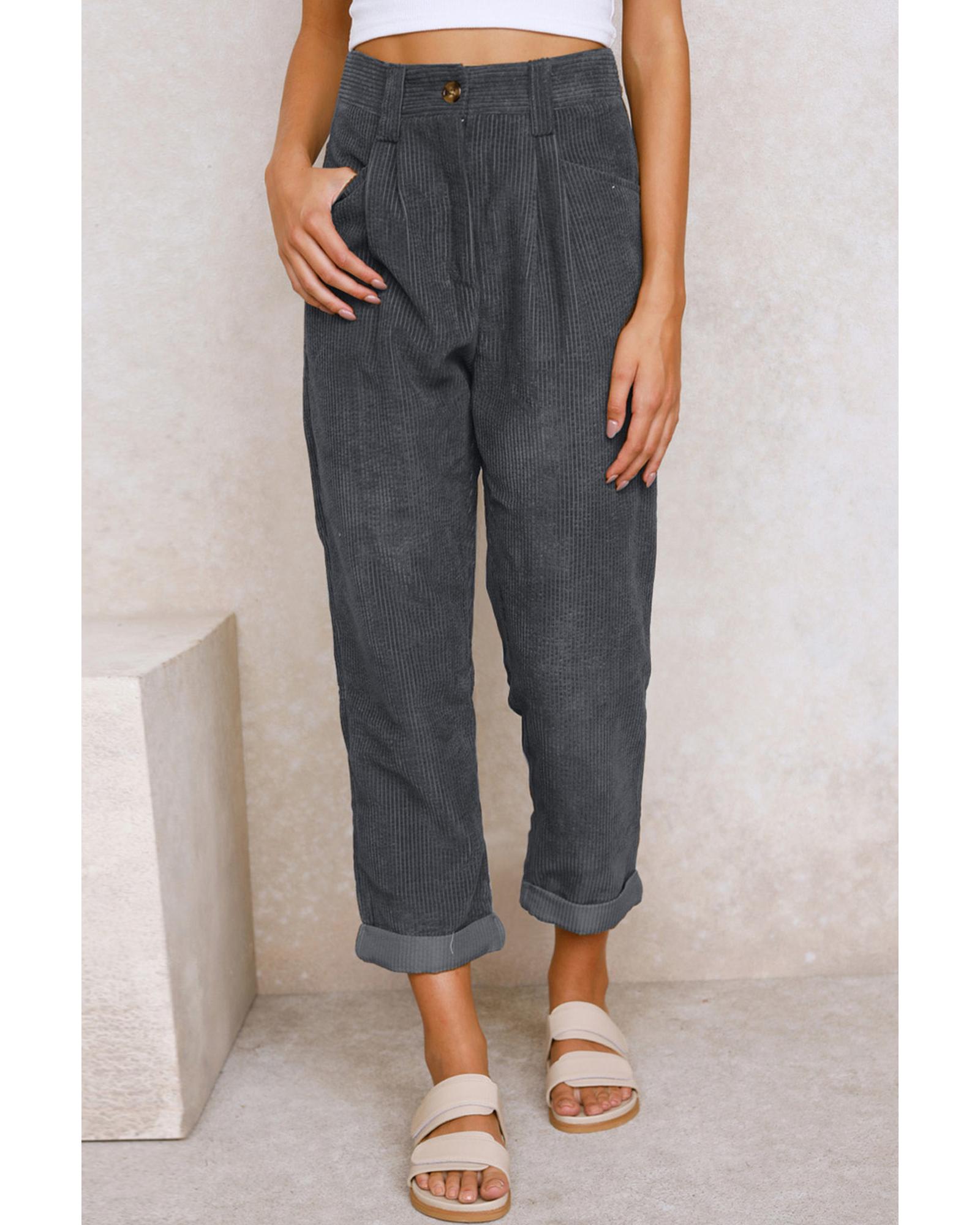 Gray Corduroy High Waist Straight Leg Pants - 16 US 7