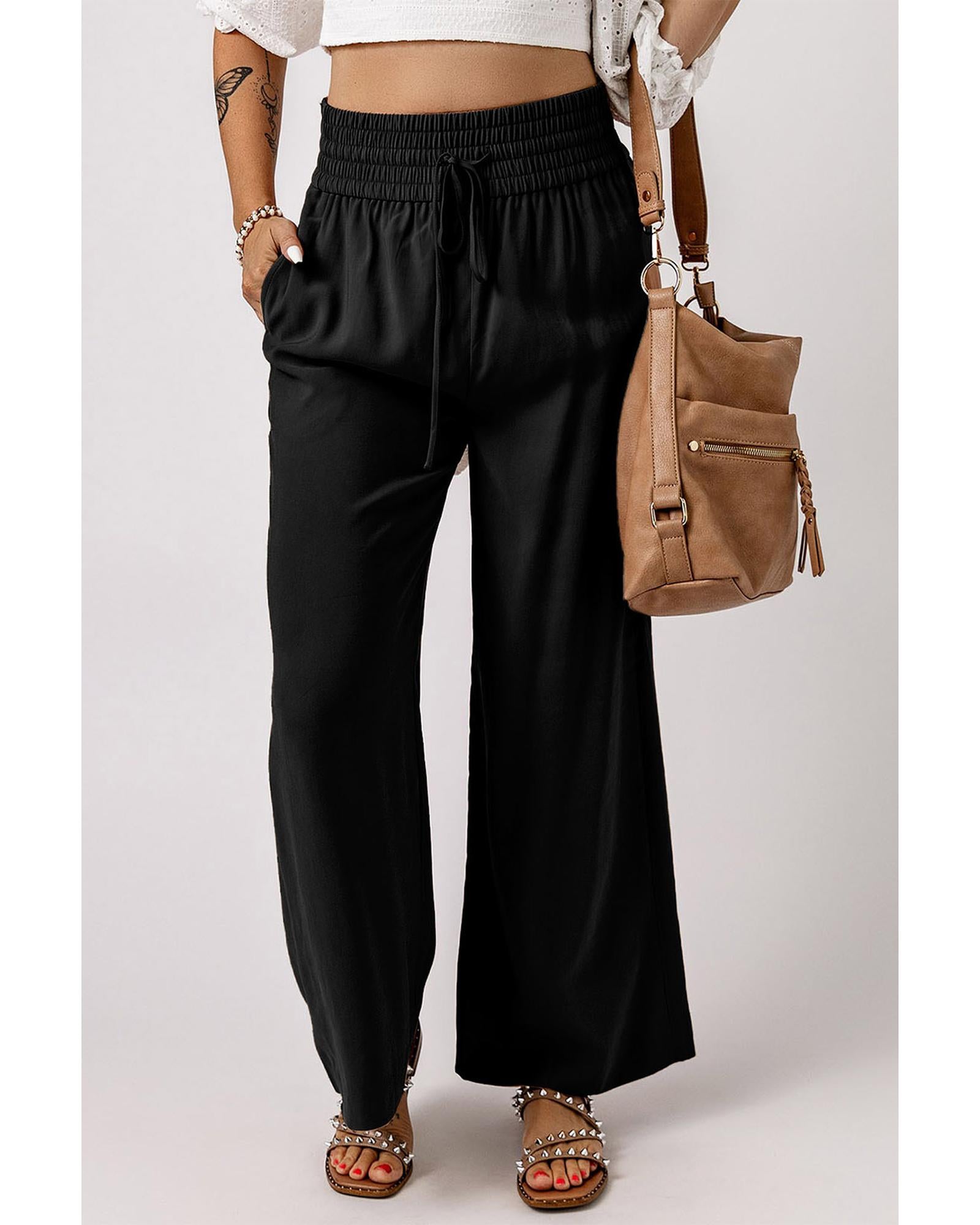 Azura Exchange Casual Wide Leg Pants with Drawstring Elastic Waist - S 4