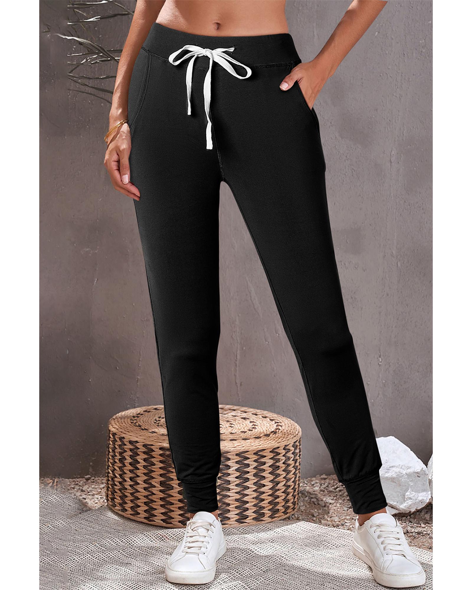 Black Drawstring Waist Pocketed Joggers - M