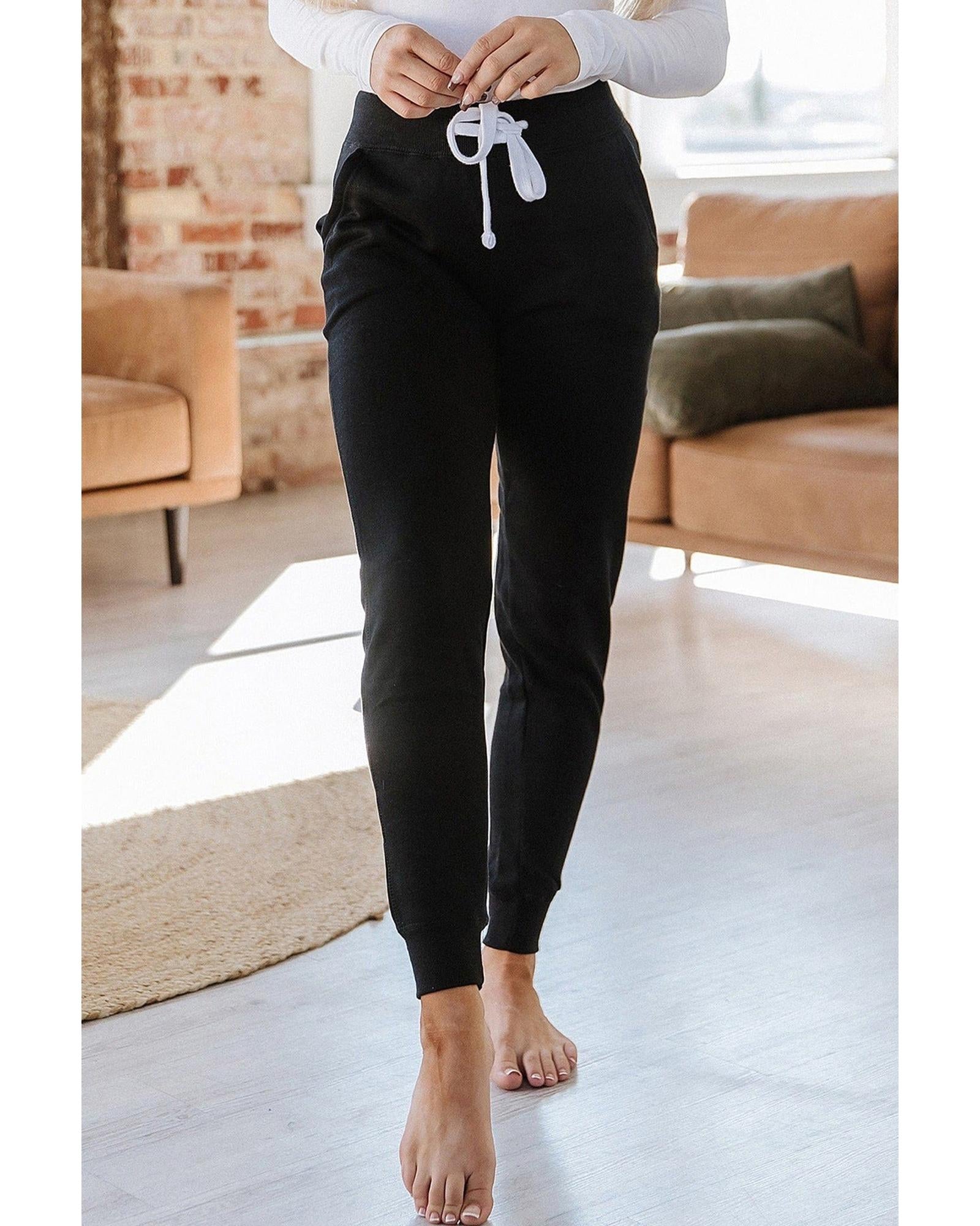 Black Drawstring Waist Pocketed Joggers - M 4