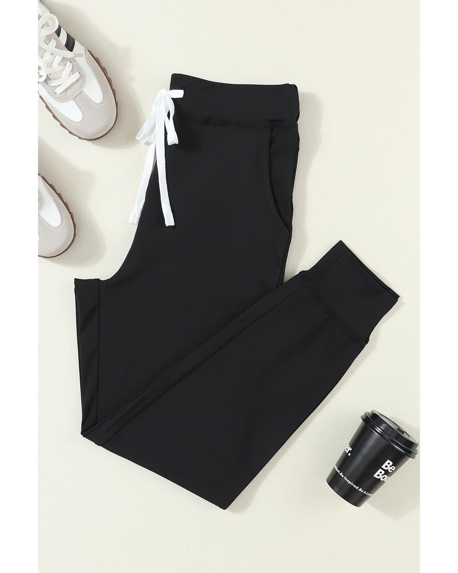 Black Drawstring Waist Pocketed Joggers - M 7