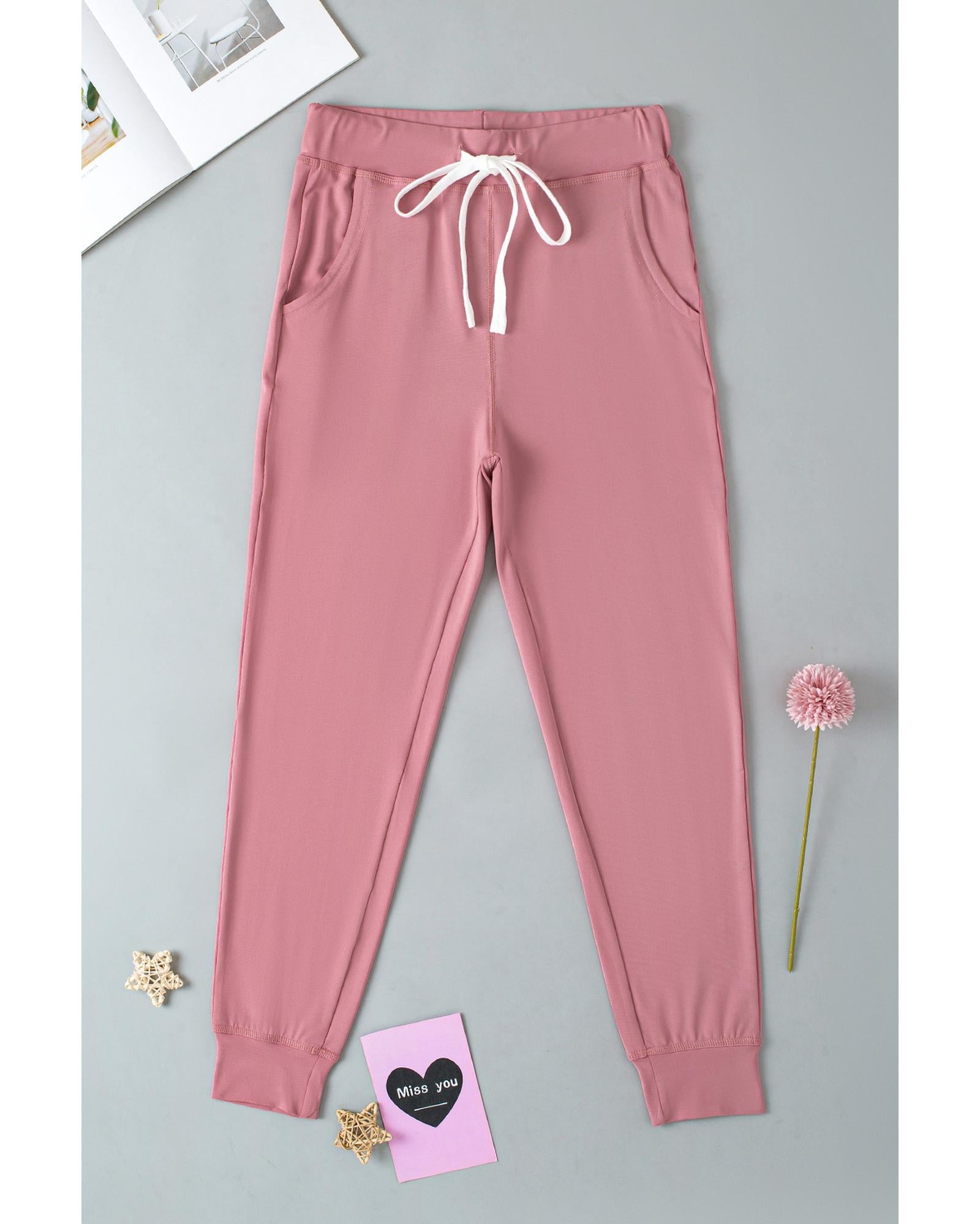 Fushia Drawstring Waist Pocketed Joggers - XL 3