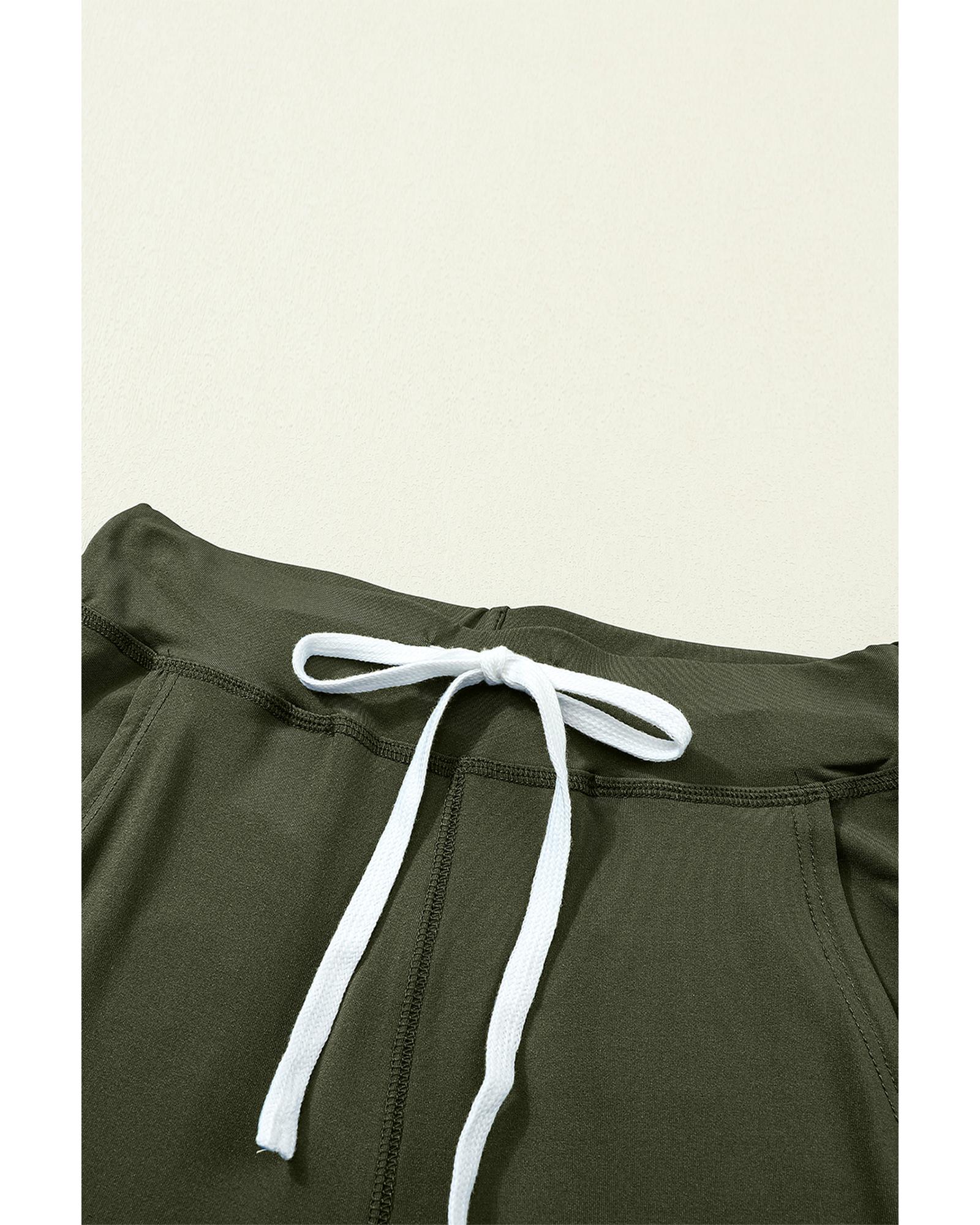 Moss Green Drawstring Waist Pocketed Joggers - M