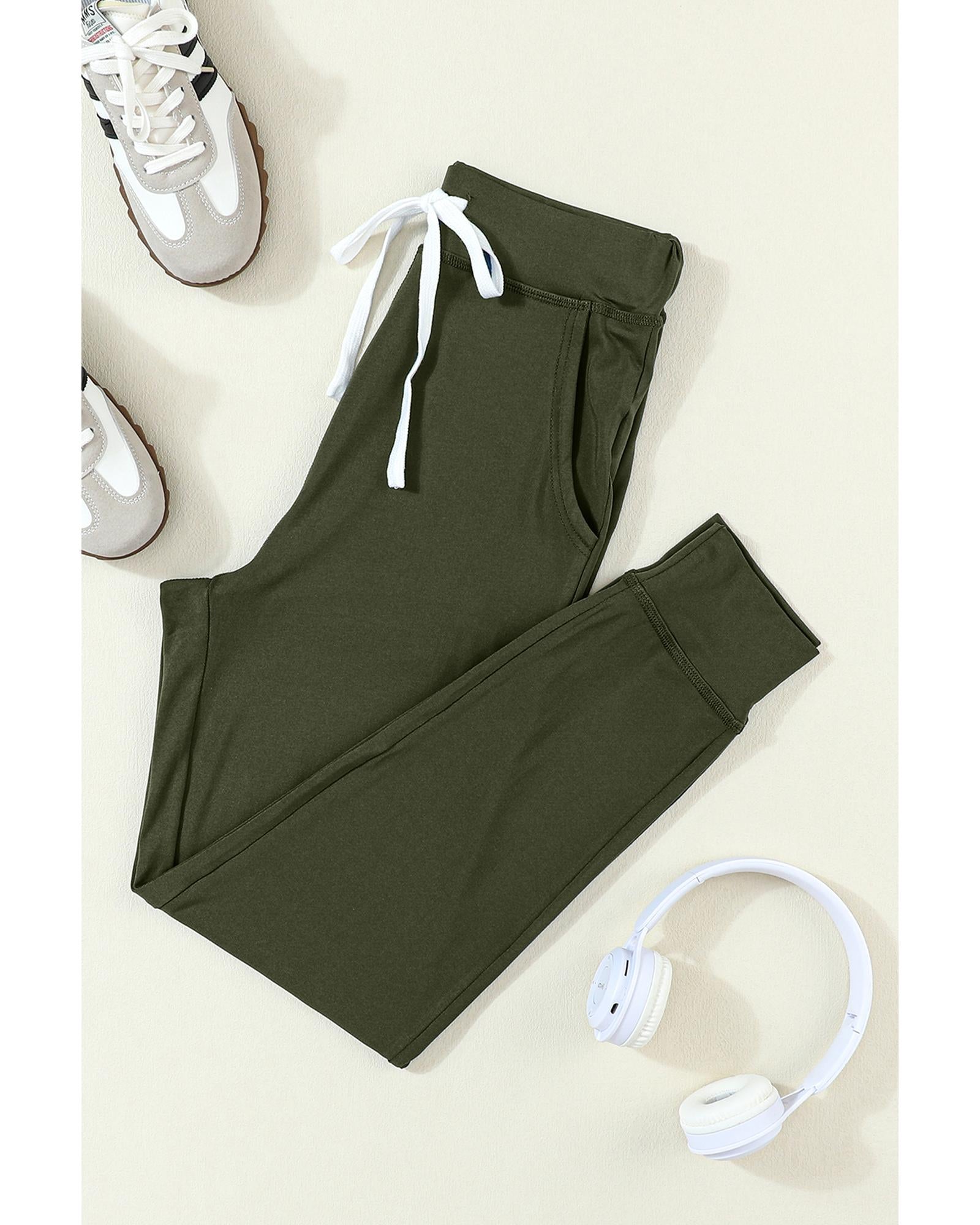 Moss Green Drawstring Waist Pocketed Joggers - M 5