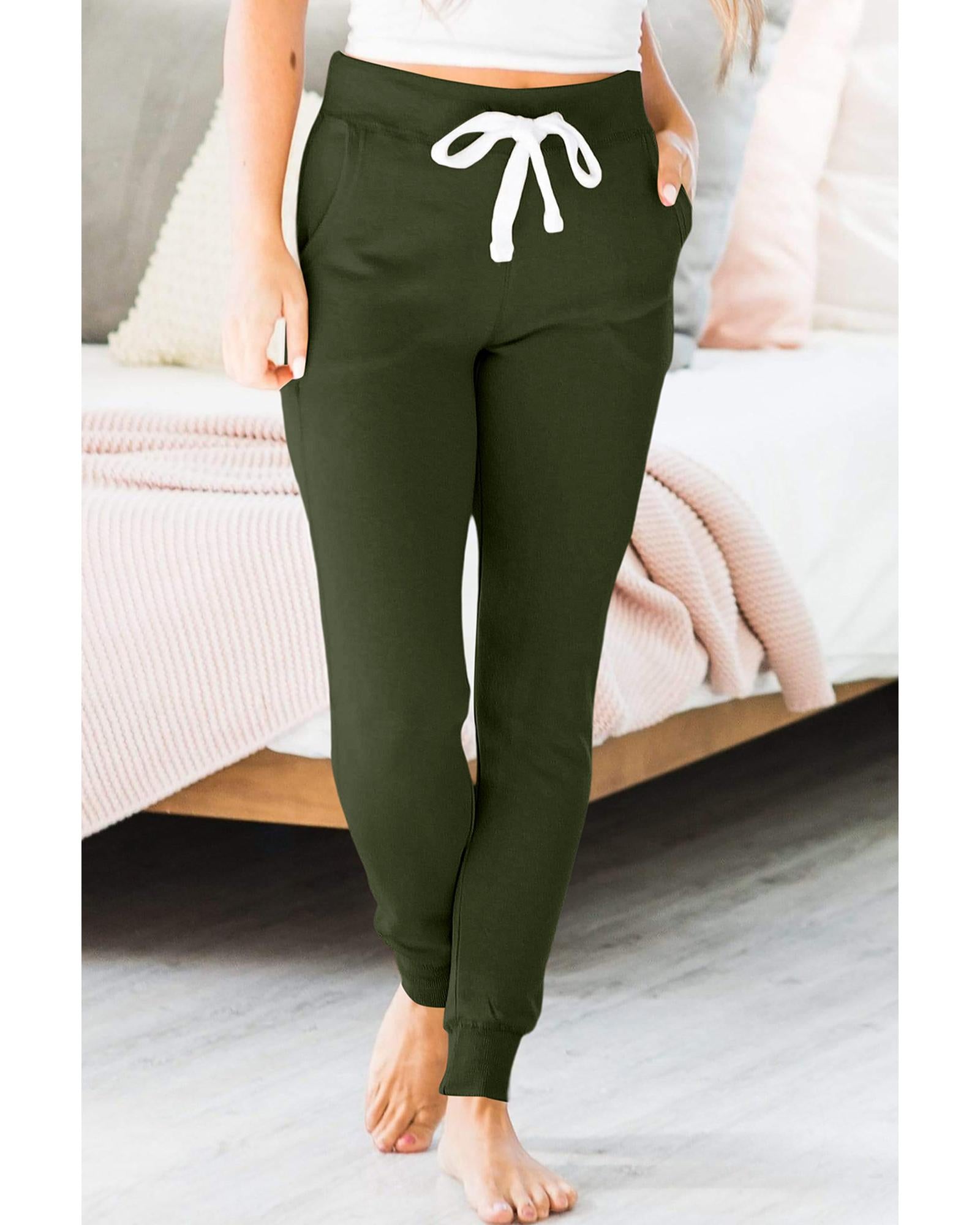 Moss Green Drawstring Waist Pocketed Joggers - M 7