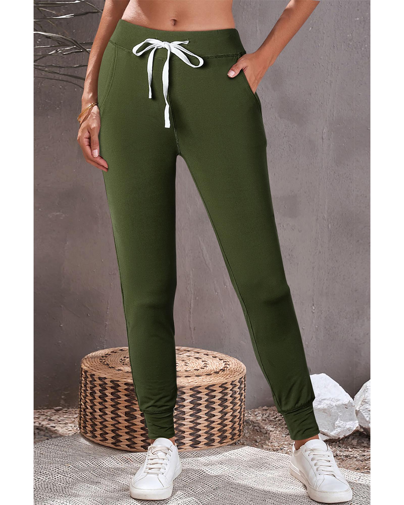 Moss Green Drawstring Waist Pocketed Joggers - XL 7